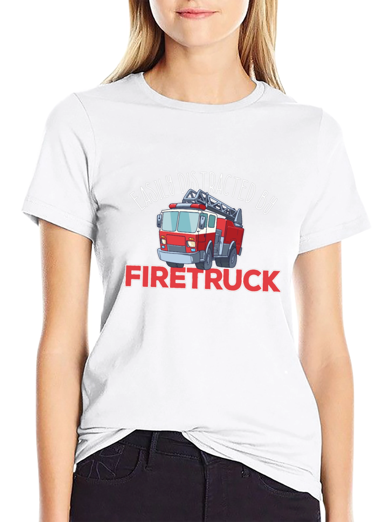 Black Easily Distracted By Firetruck T-Shirt view 9