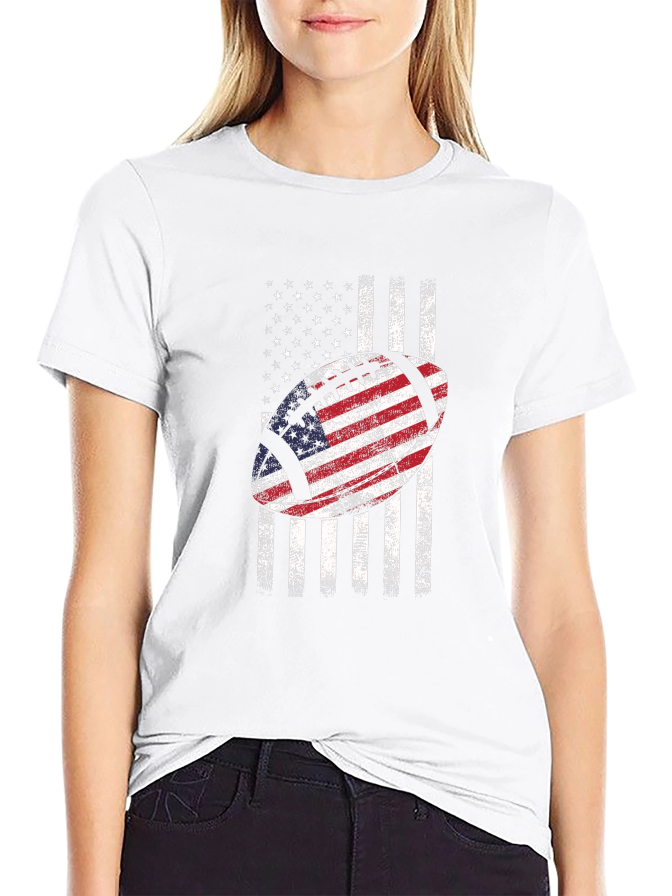 Black American Flag Football Graphic Tee - Patriotic USA Shirt view 9