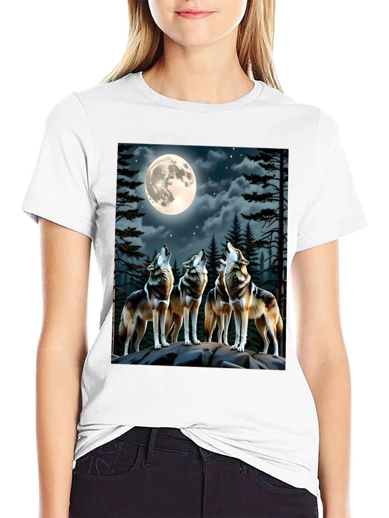 Black Wolf Pack Moon Graphic T-Shirt view 9