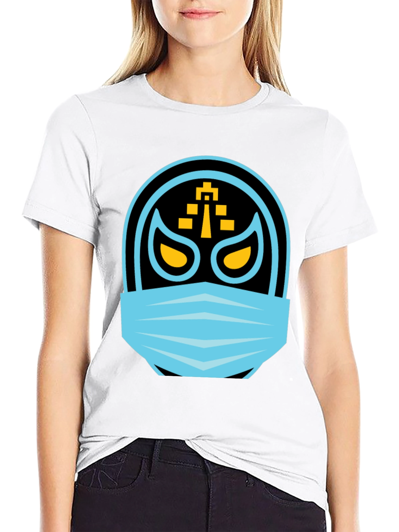 Black Masked Wrestler Graphic Tee - Black Crew Neck view 9