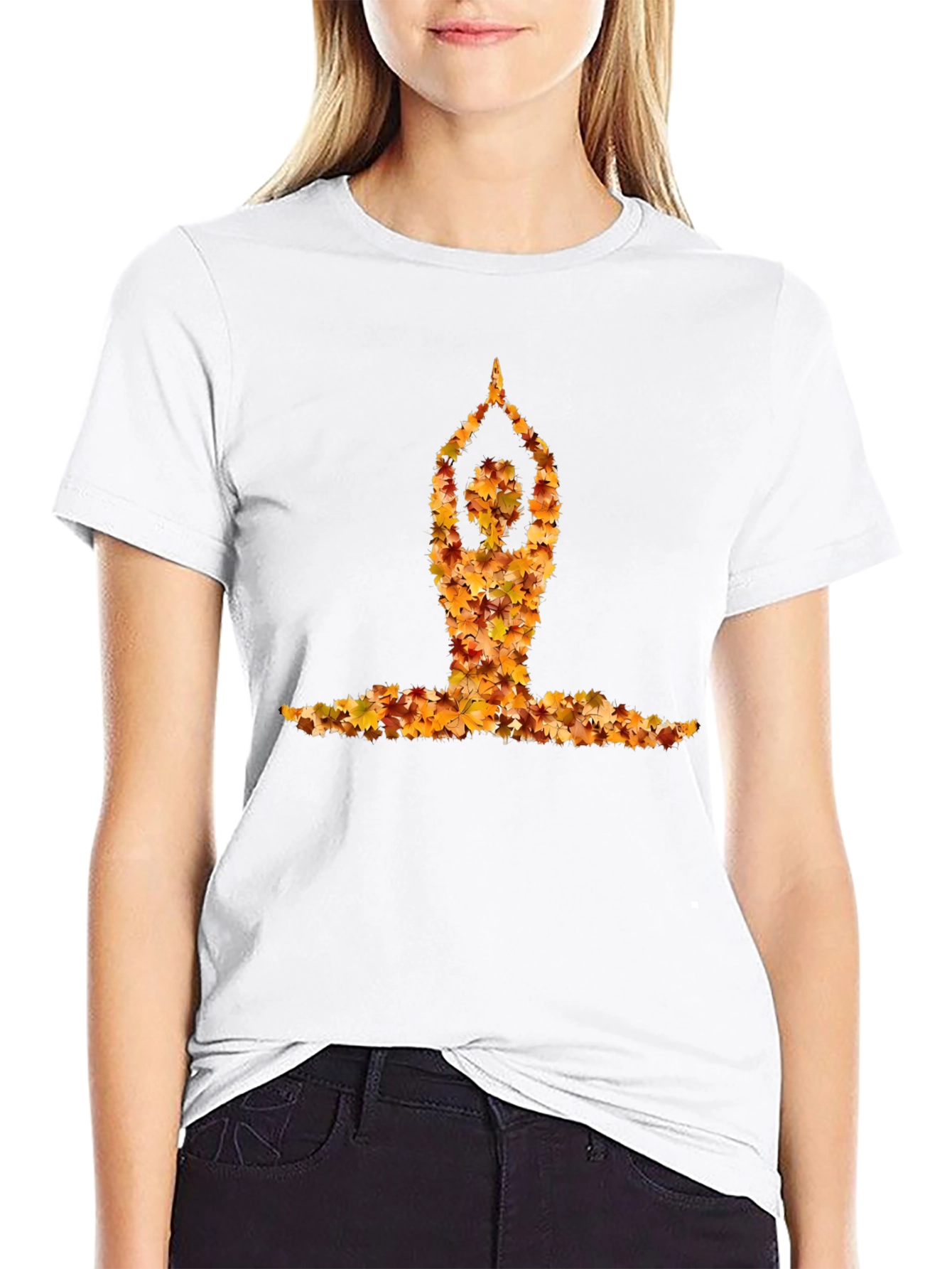 Black Yoga Pose Autumn Leaf Tee - Unisex view 9