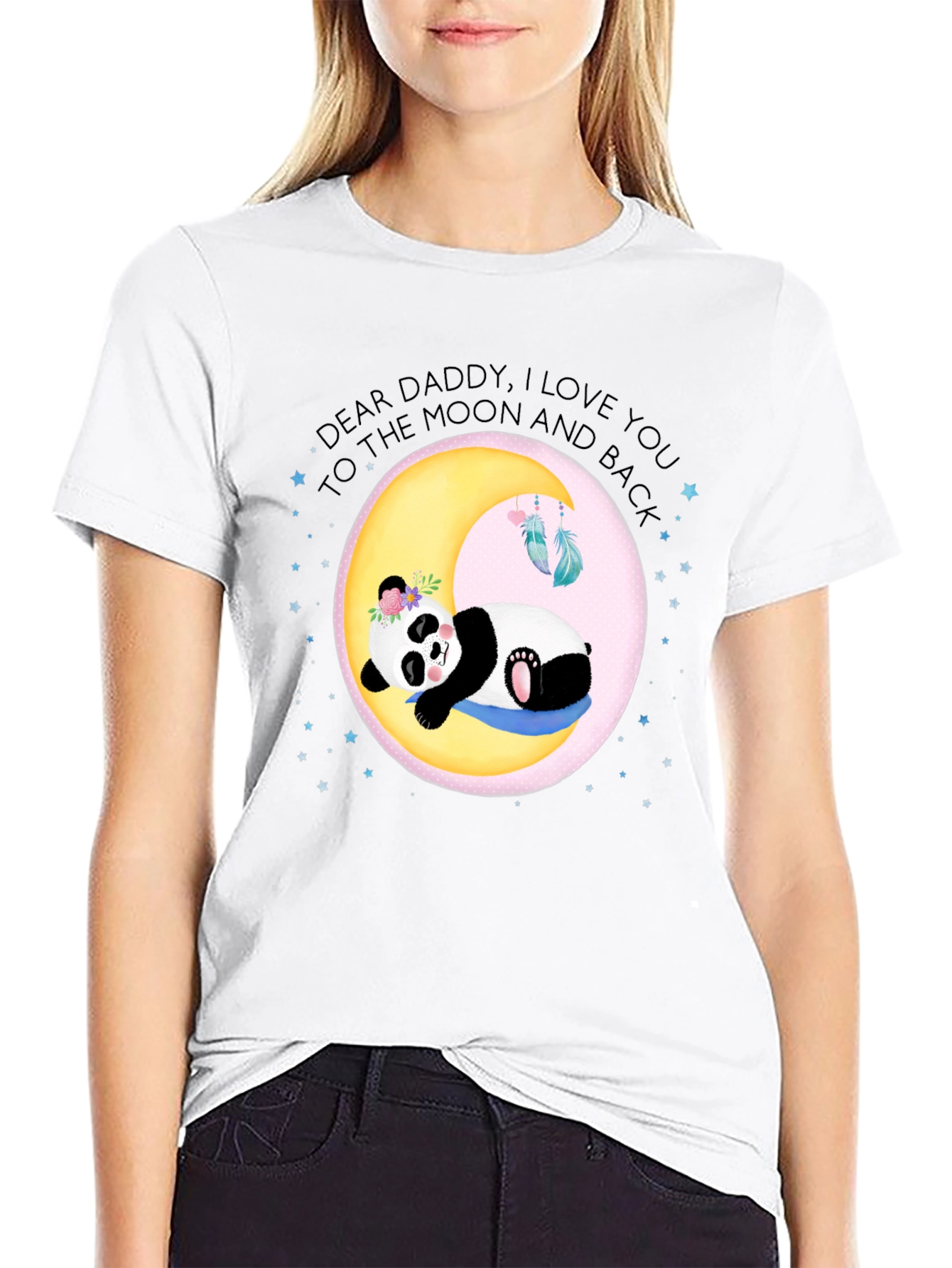 Black Dear Daddy Panda Moon Graphic Tee view 9