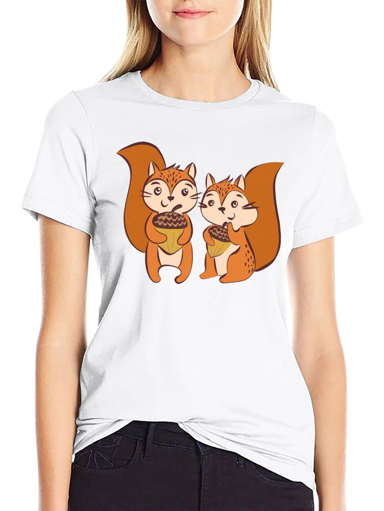 Black Cute Squirrels Graphic Print T-Shirt view 9