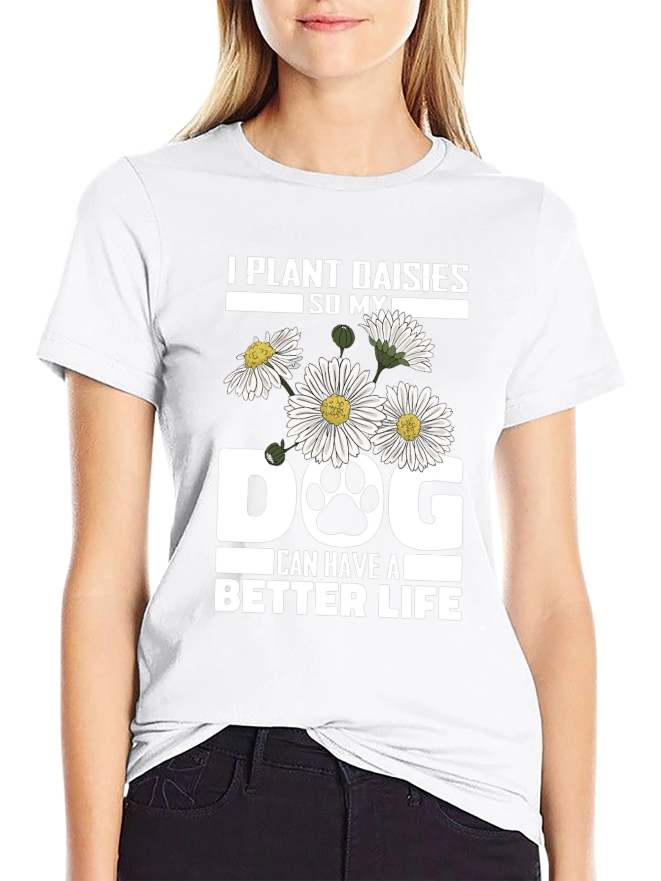 Black Plant Daisies Dog T-Shirt - Better Life view 9