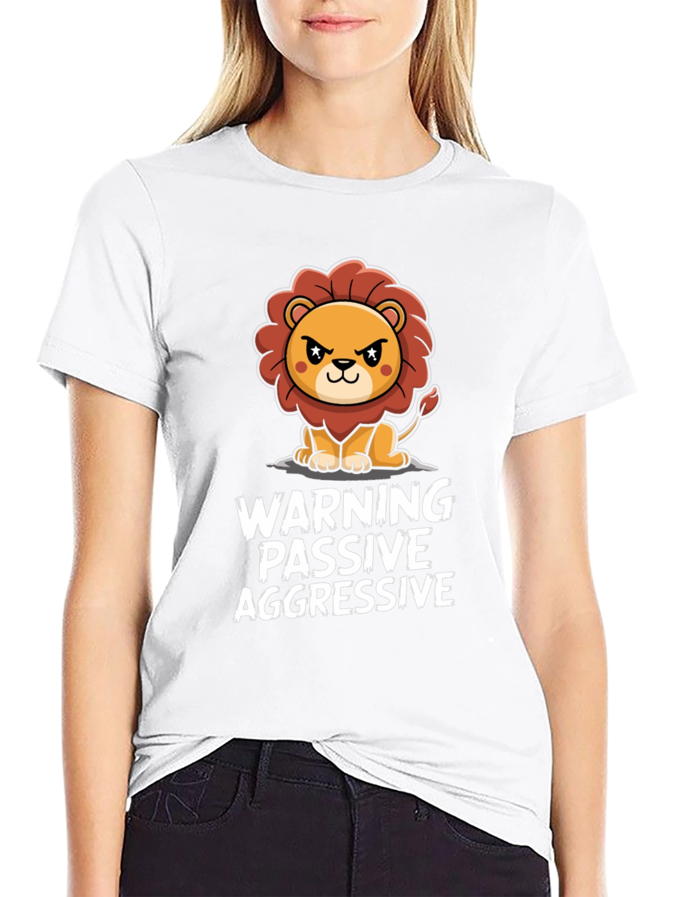 Black Warning Passive Aggressive Lion Graphic Tee view 9