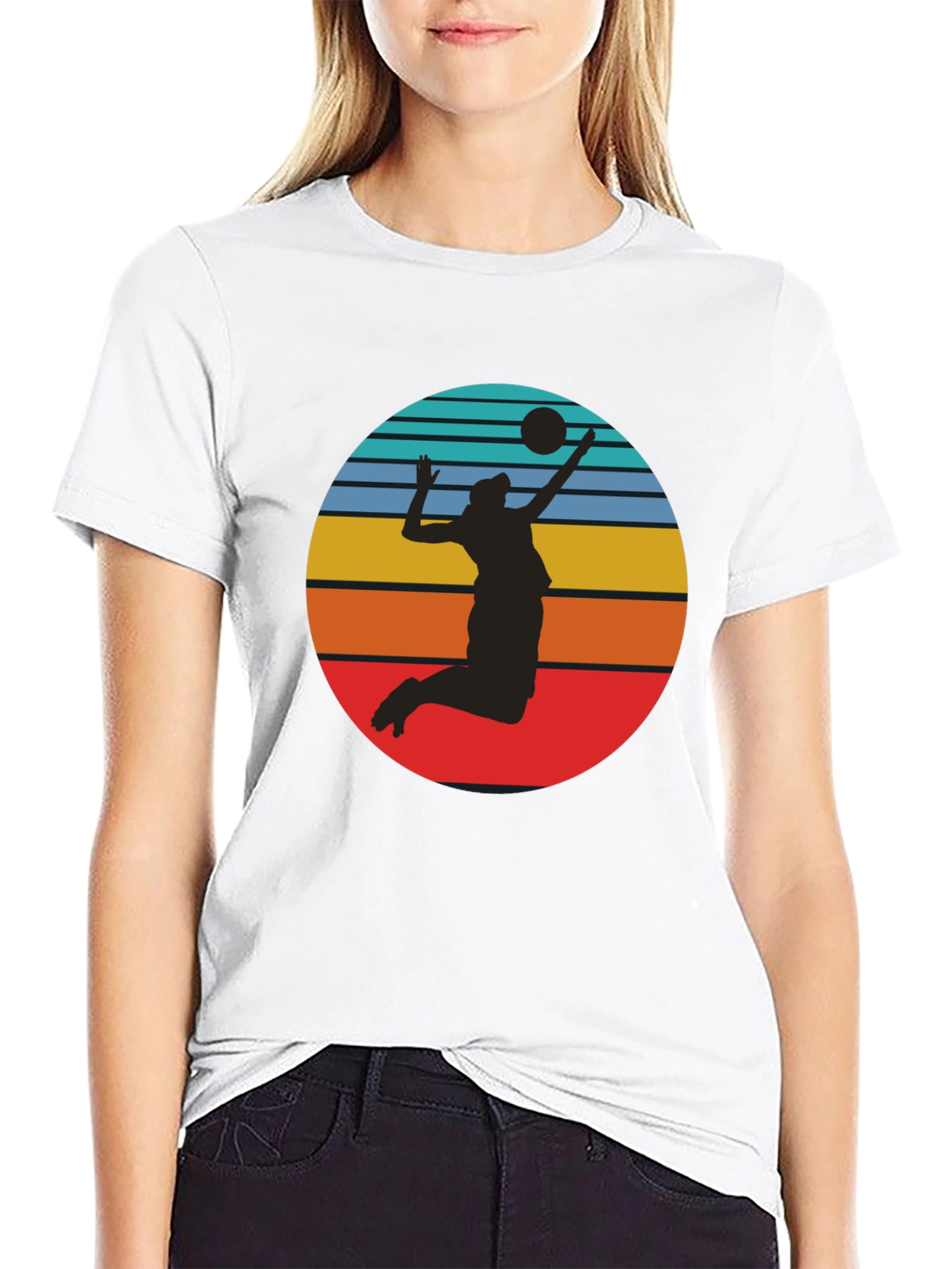 Black Volleyball Sunset Silhouette Graphic Tee - Black view 9