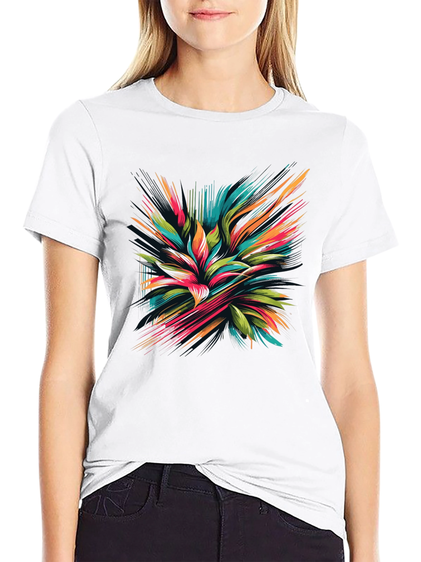 Black Abstract Floral Graphic Black T-Shirt view 9
