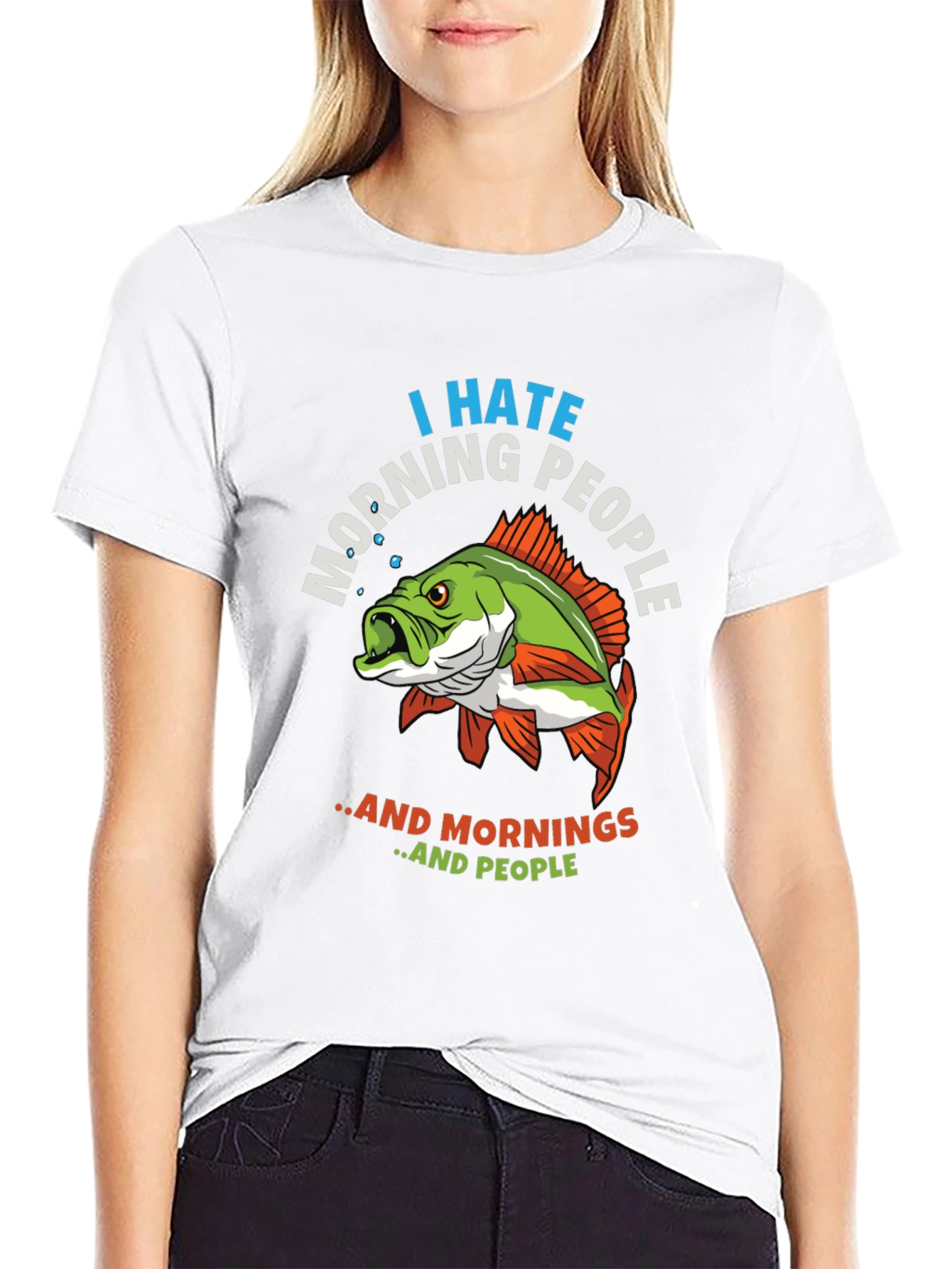 Black I Hate Morning People Fish Graphic T-Shirt view 9