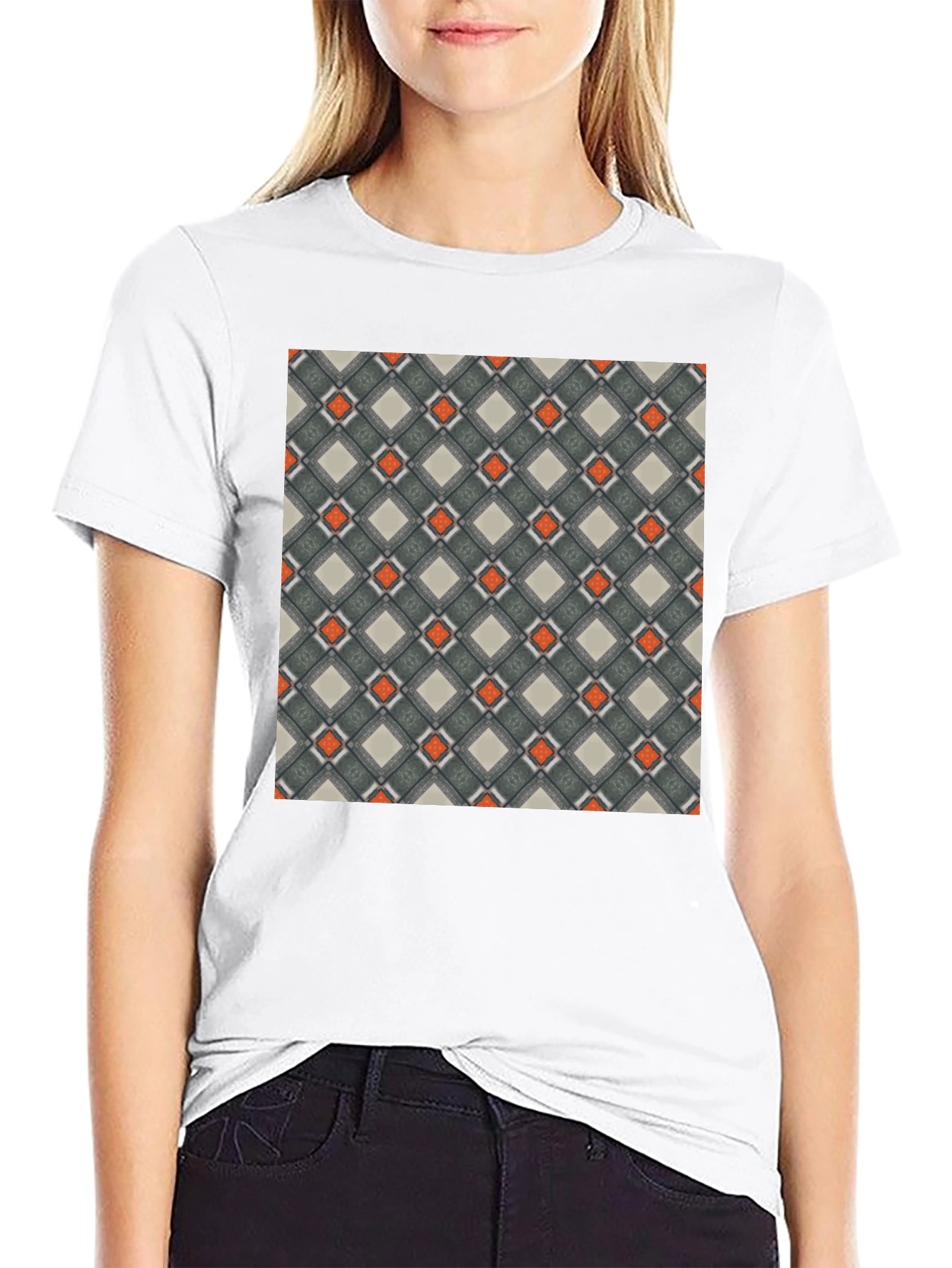 Black Geometric Pattern Black T-Shirt view 9