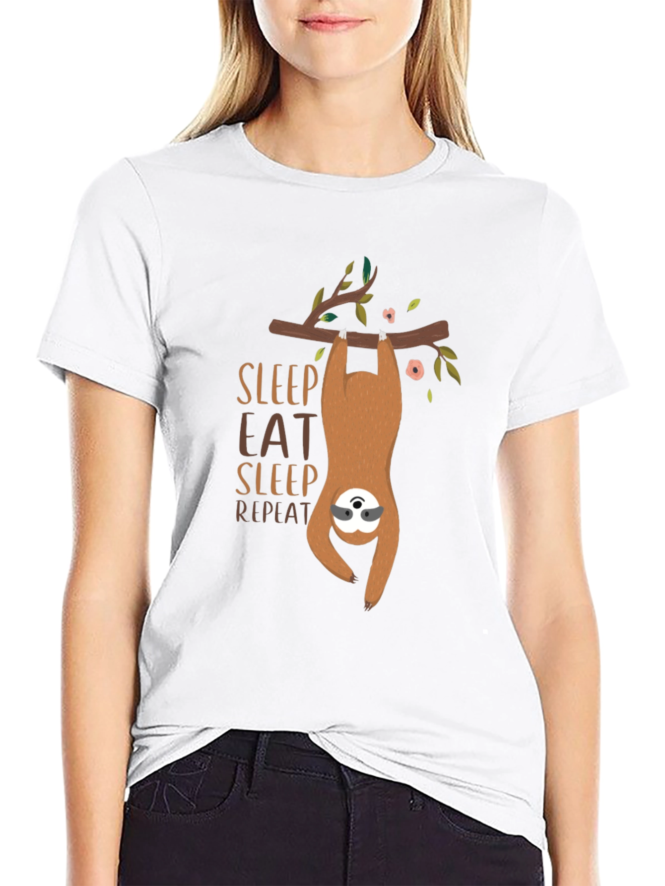 Black Sloth Sleep Eat Repeat Graphic T-Shirt view 9