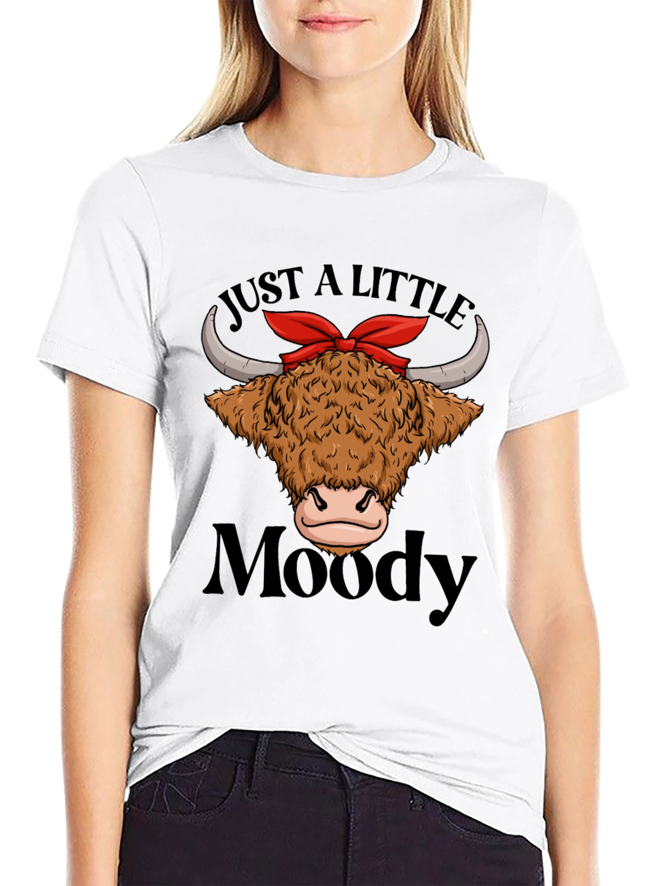Black Moody Highland Cow T-Shirt Funny Graphic Tee view 9