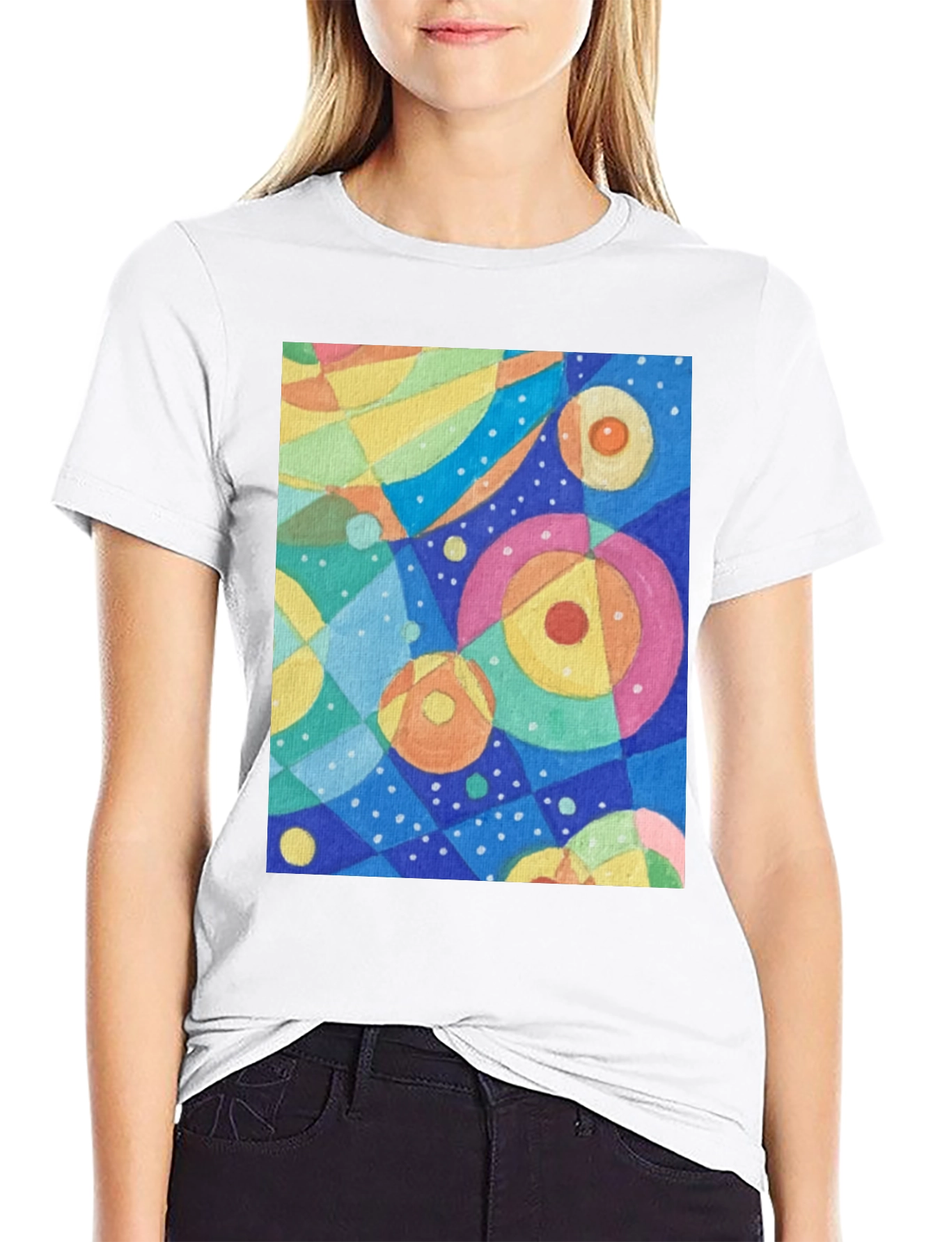 Black Abstract Circle Pattern Graphic Tee - Black view 9