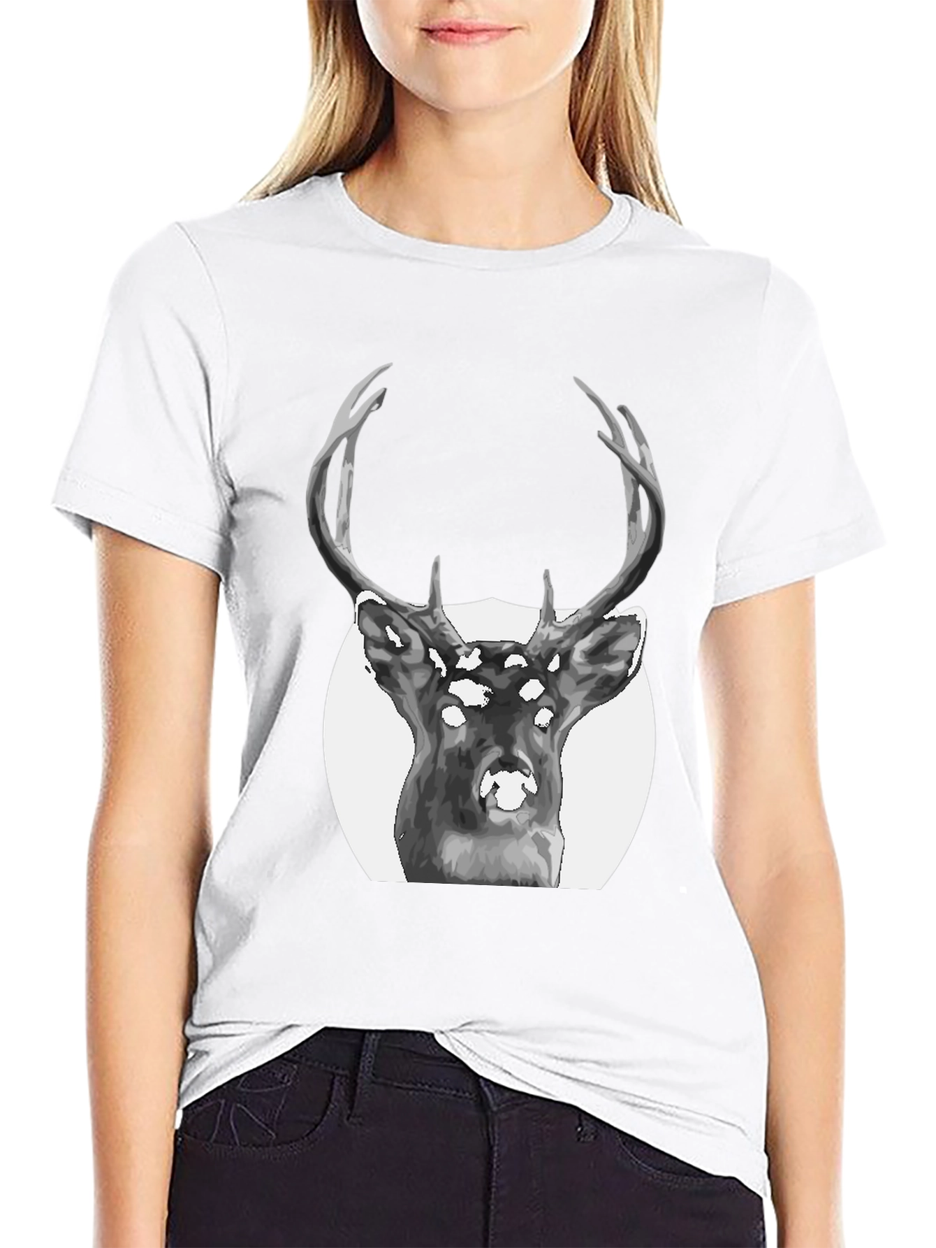 Black Deer Graphic Print Black T-Shirt view 9
