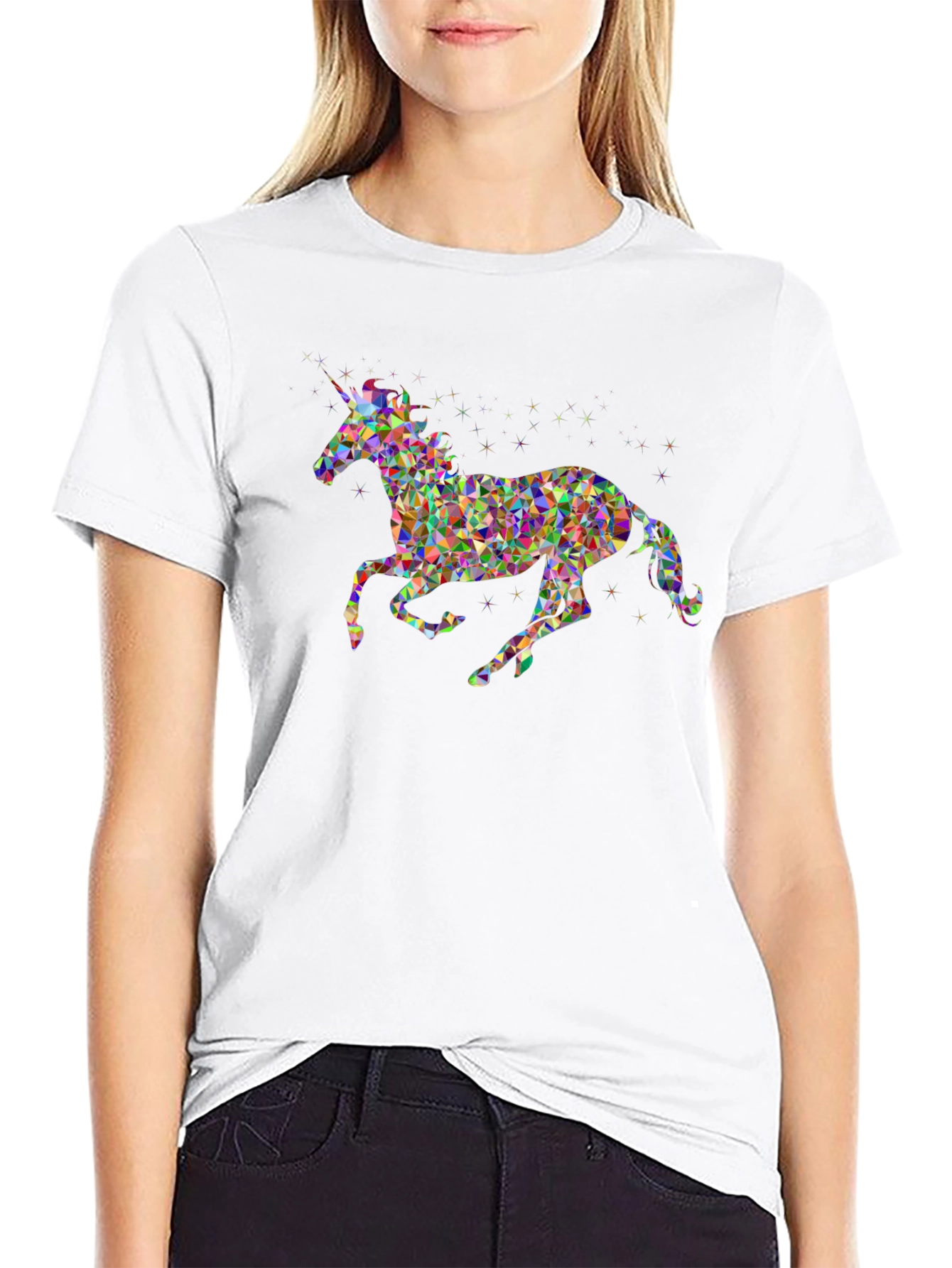 Black Unicorn Geometric Graphic Black T-Shirt view 9