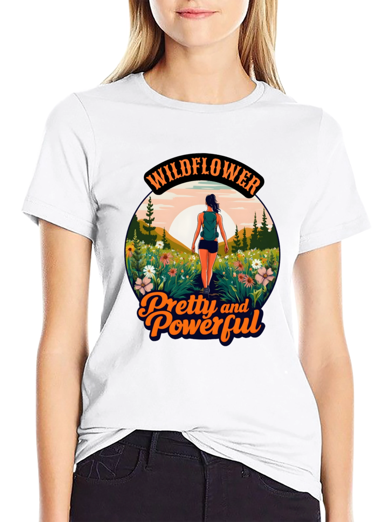 Black Wildflower Pretty and Powerful Graphic Tee view 9