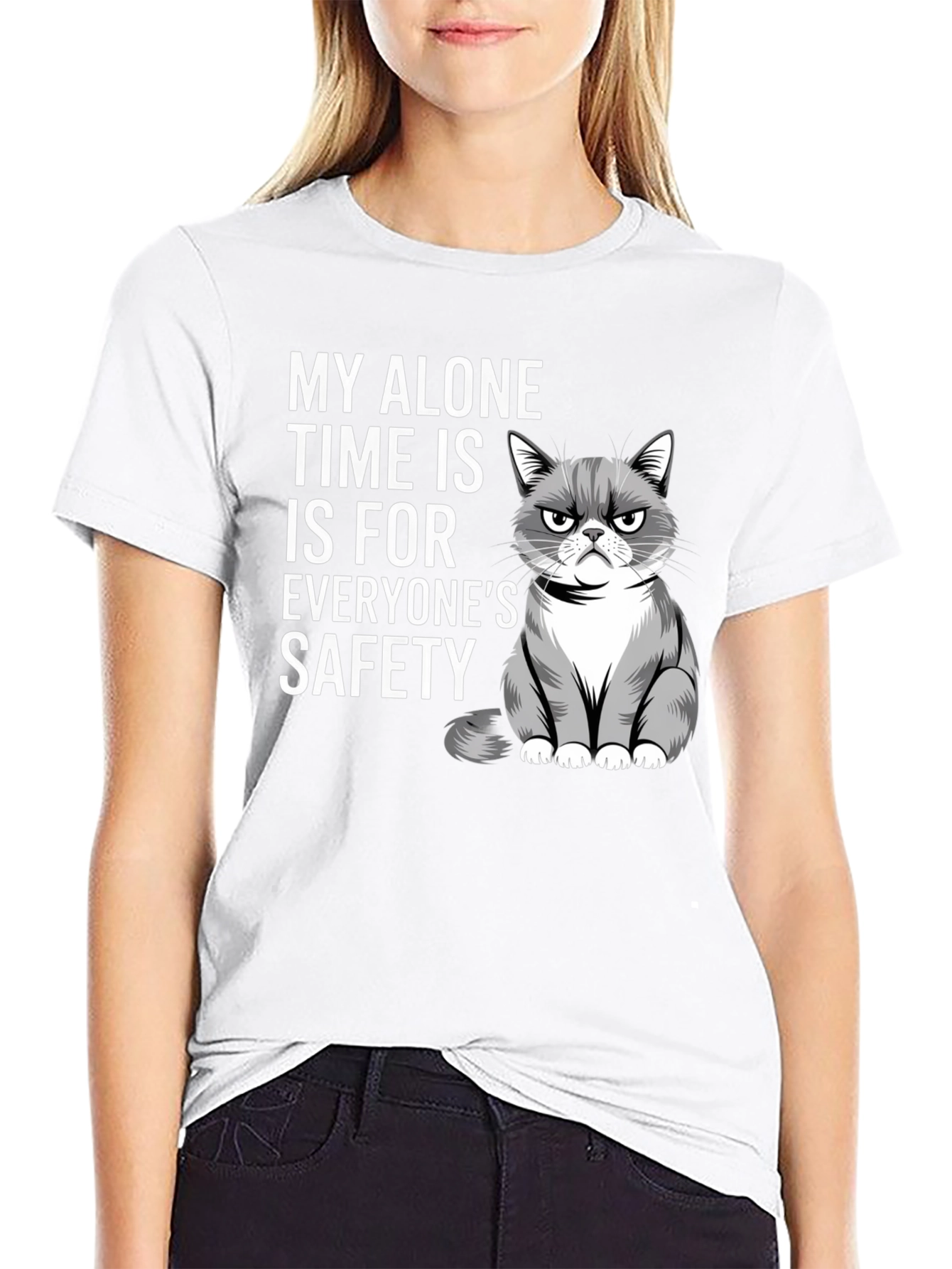 Black Grumpy Cat Alone Time Safety Graphic Tee view 9