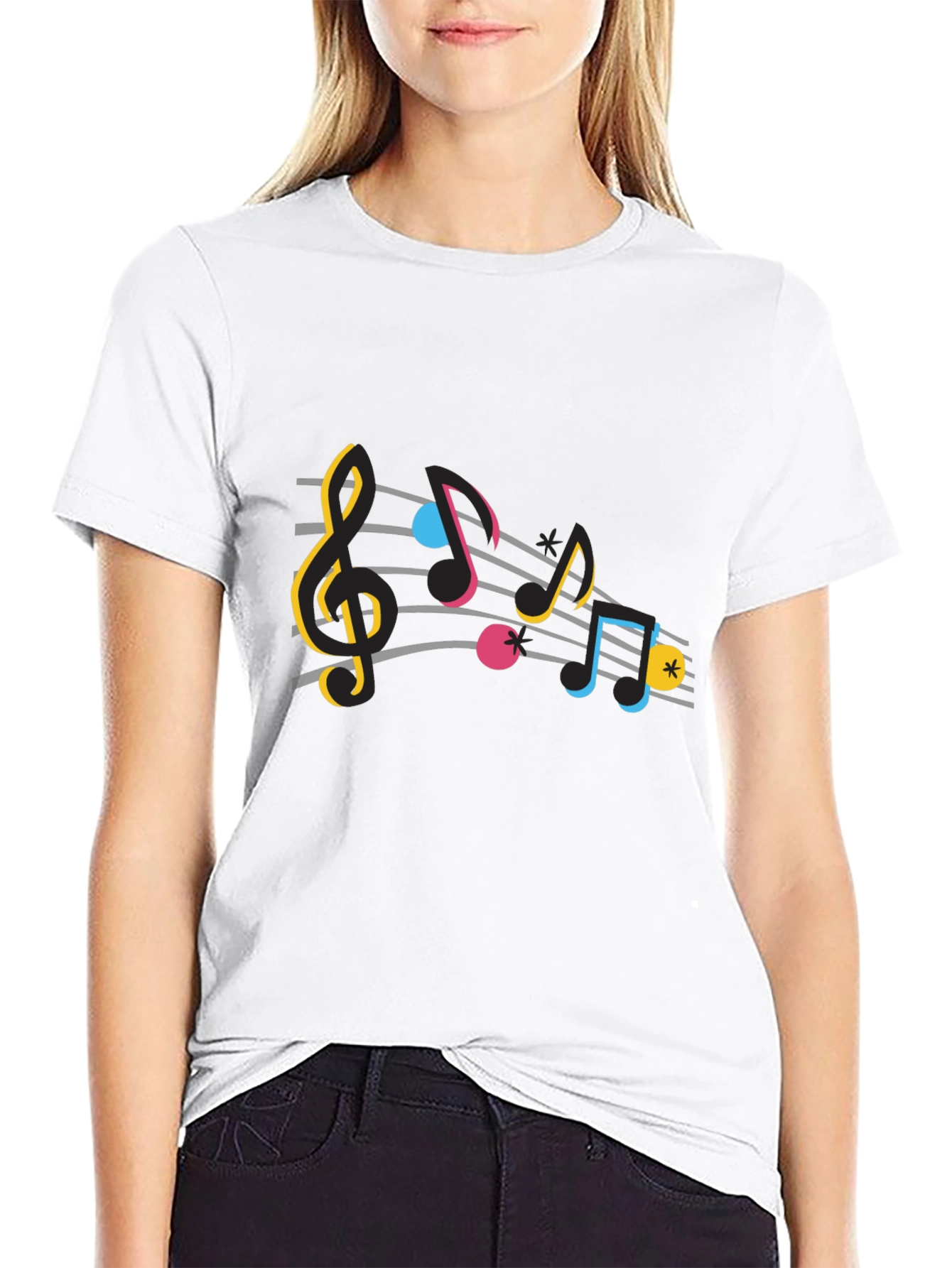 Black Colorful Music Notes Graphic T-Shirt view 9