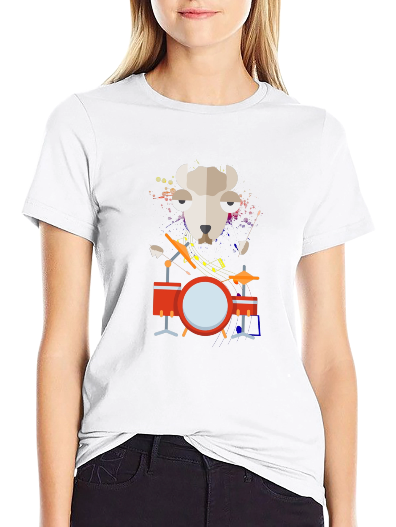 Black Drummer Dog Graphic Black T-Shirt view 9
