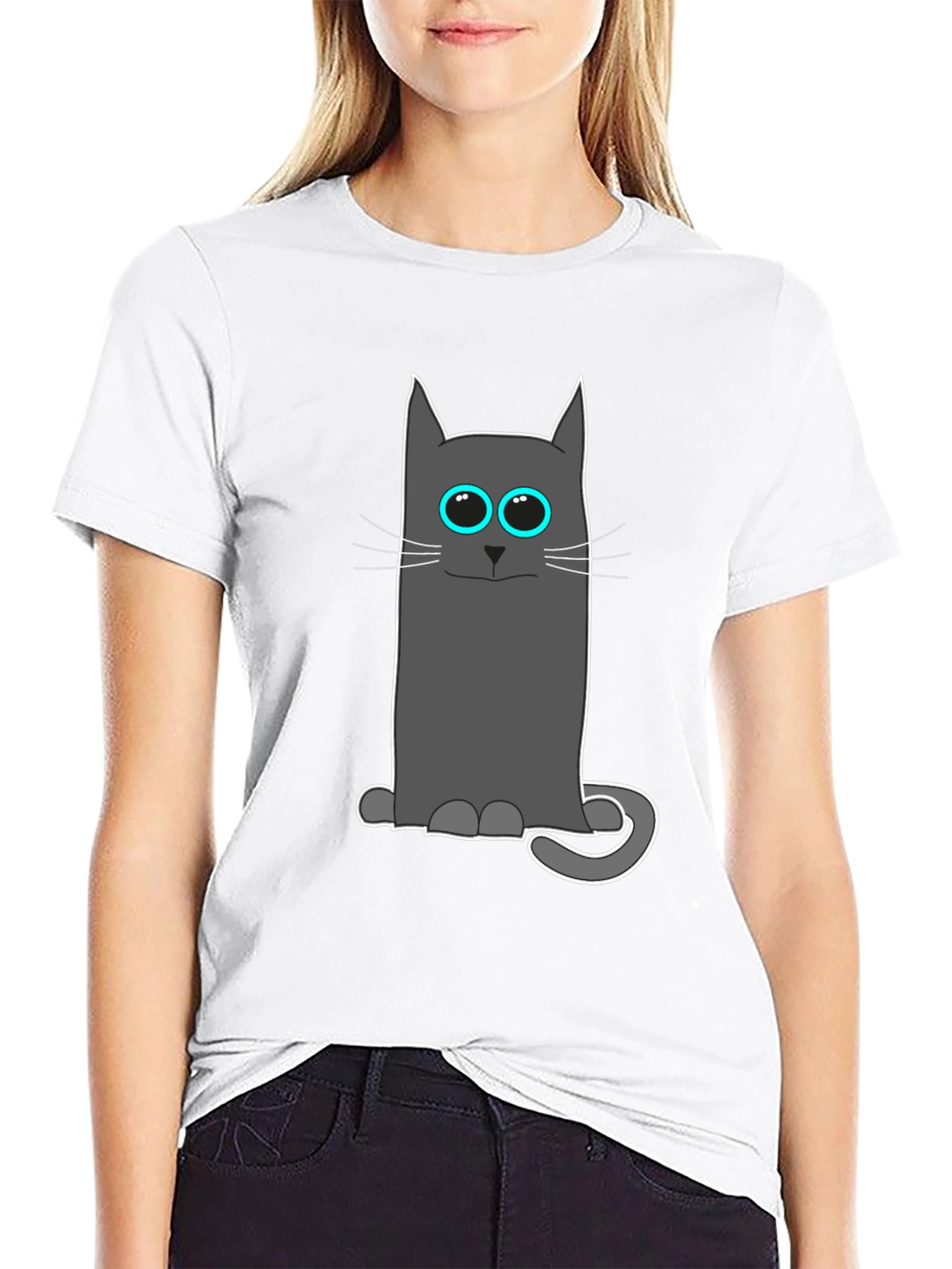 Black Cool Cat Tee: Funny Cartoon Cat T-Shirt view 9