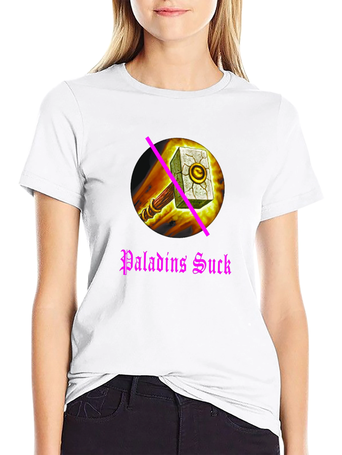 Black Paladins Sucks T-Shirt: Anti-Paladin Hammer Design view 9