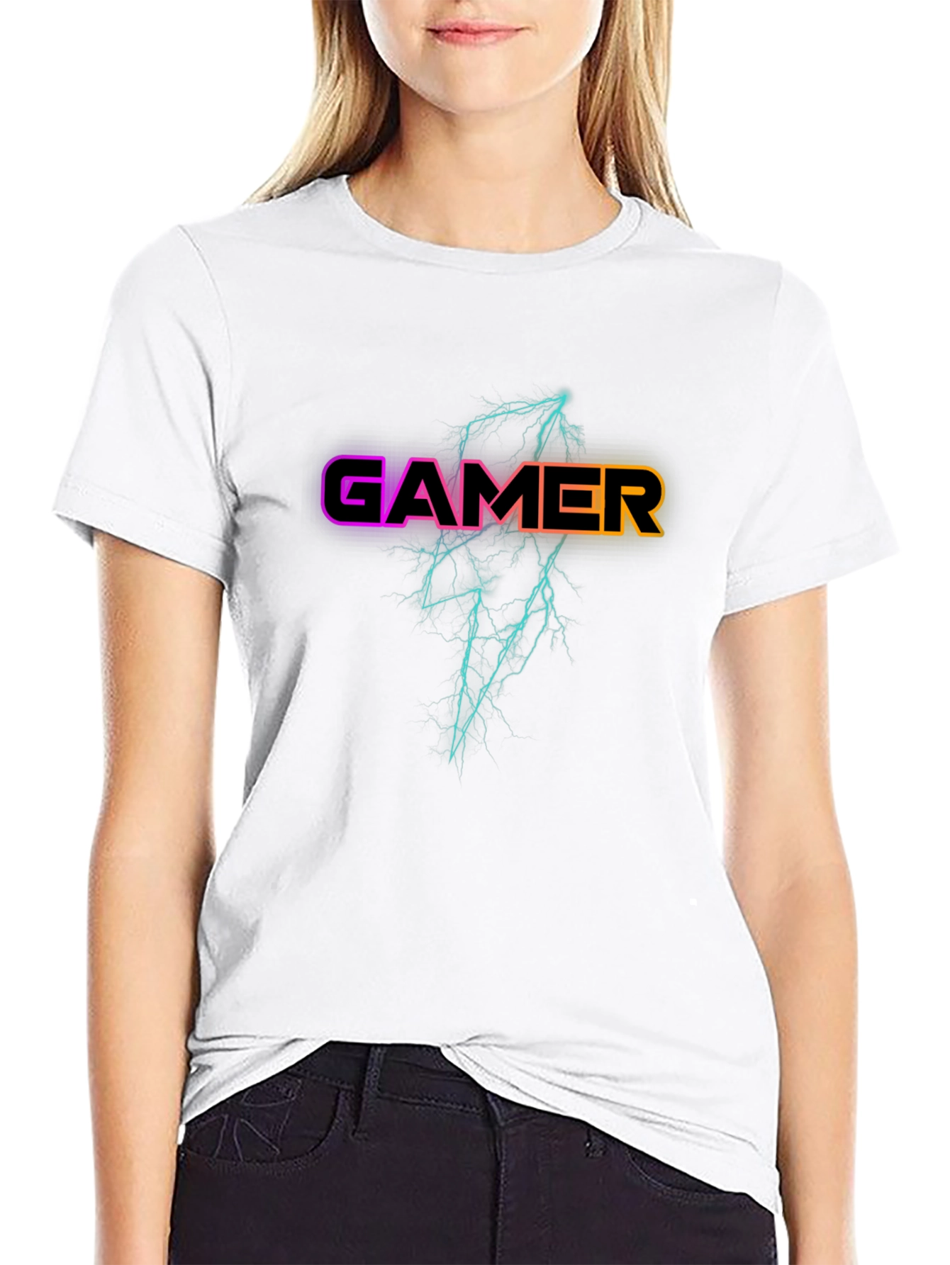 Black Gamer Lightning Bolt Graphic Black T-Shirt view 9