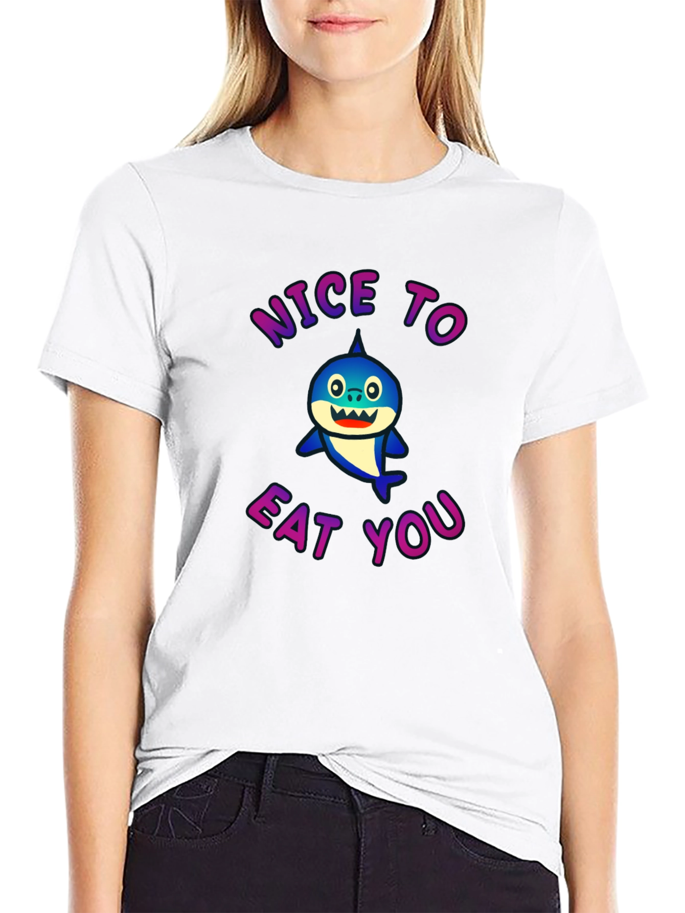 Black Nice To Eat You Shark Graphic Tee view 9