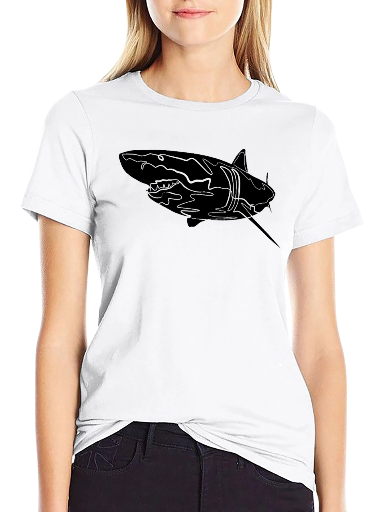 Black Shark Graphic Print Men's Black T-Shirt view 9