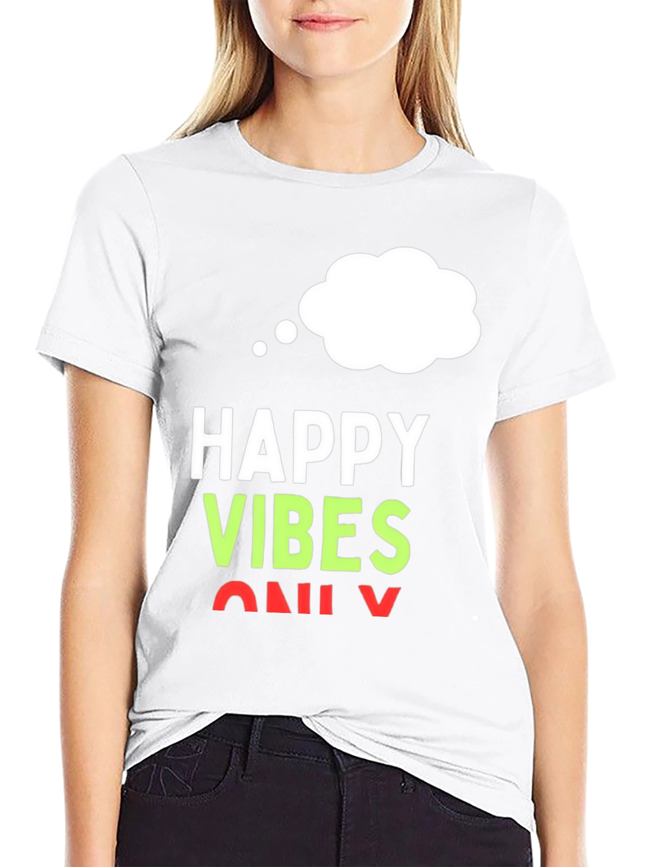 Black Happy Vibes Only T-Shirt - Black Casual Tee view 9