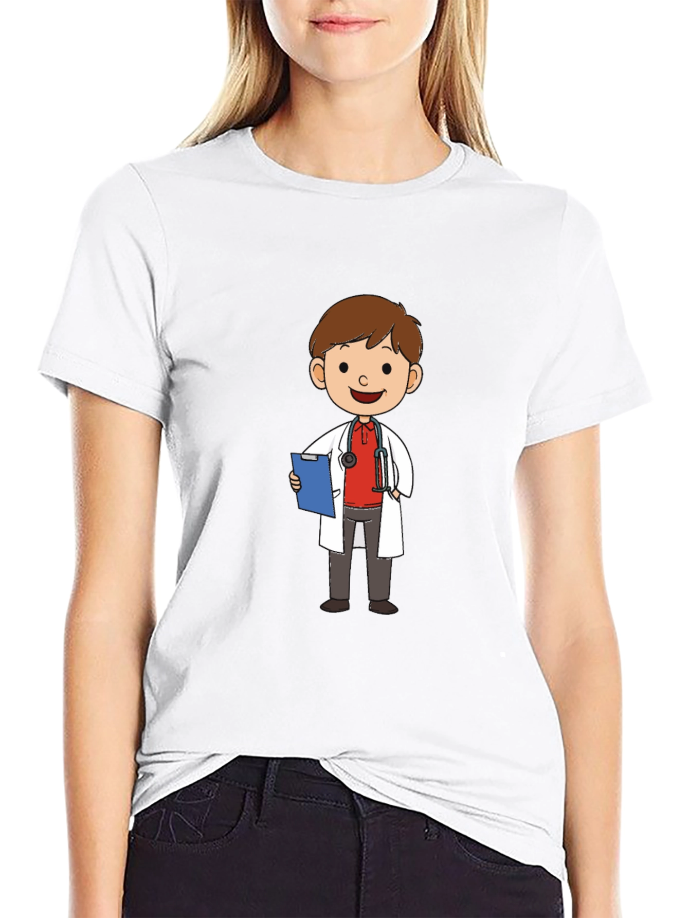 Black Cartoon Doctor Graphic Print Tee view 9