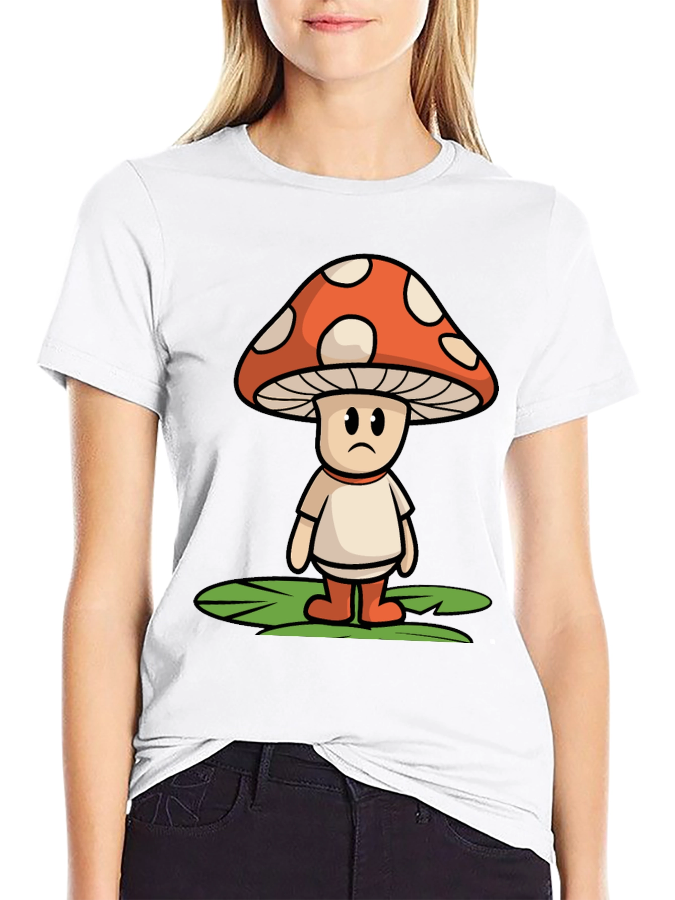 Black Sad Mushroom Graphic Tee - Funky Black T-Shirt view 9