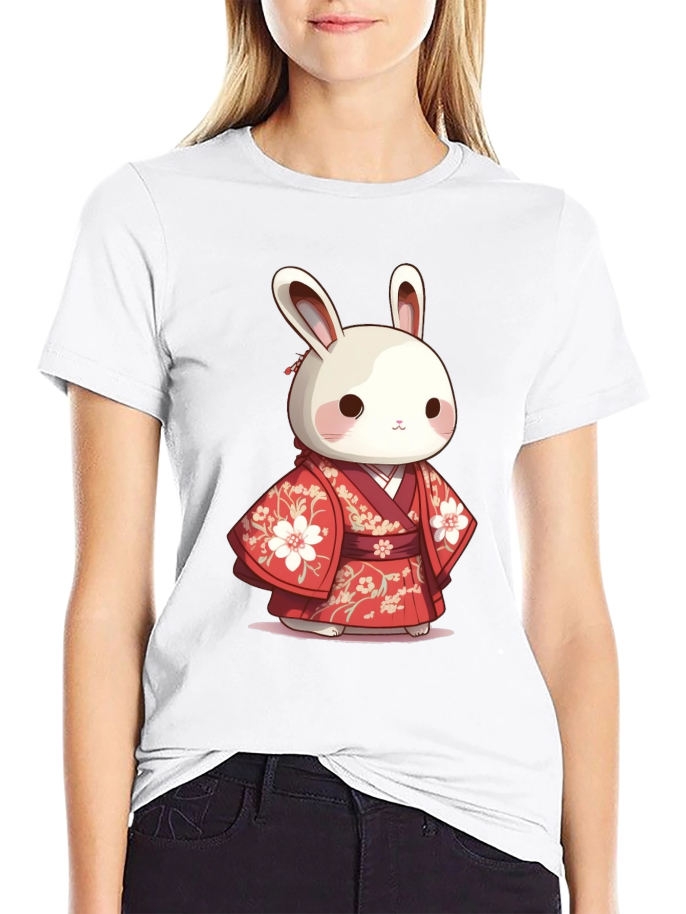 Black Cute Bunny in Kimono T-Shirt view 9