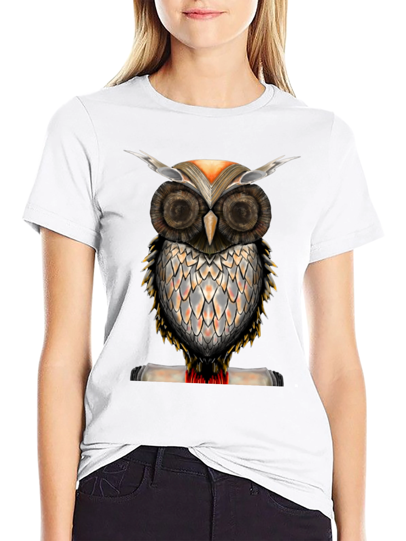 Black Owl Graphic Print Crew Neck T-Shirt view 9