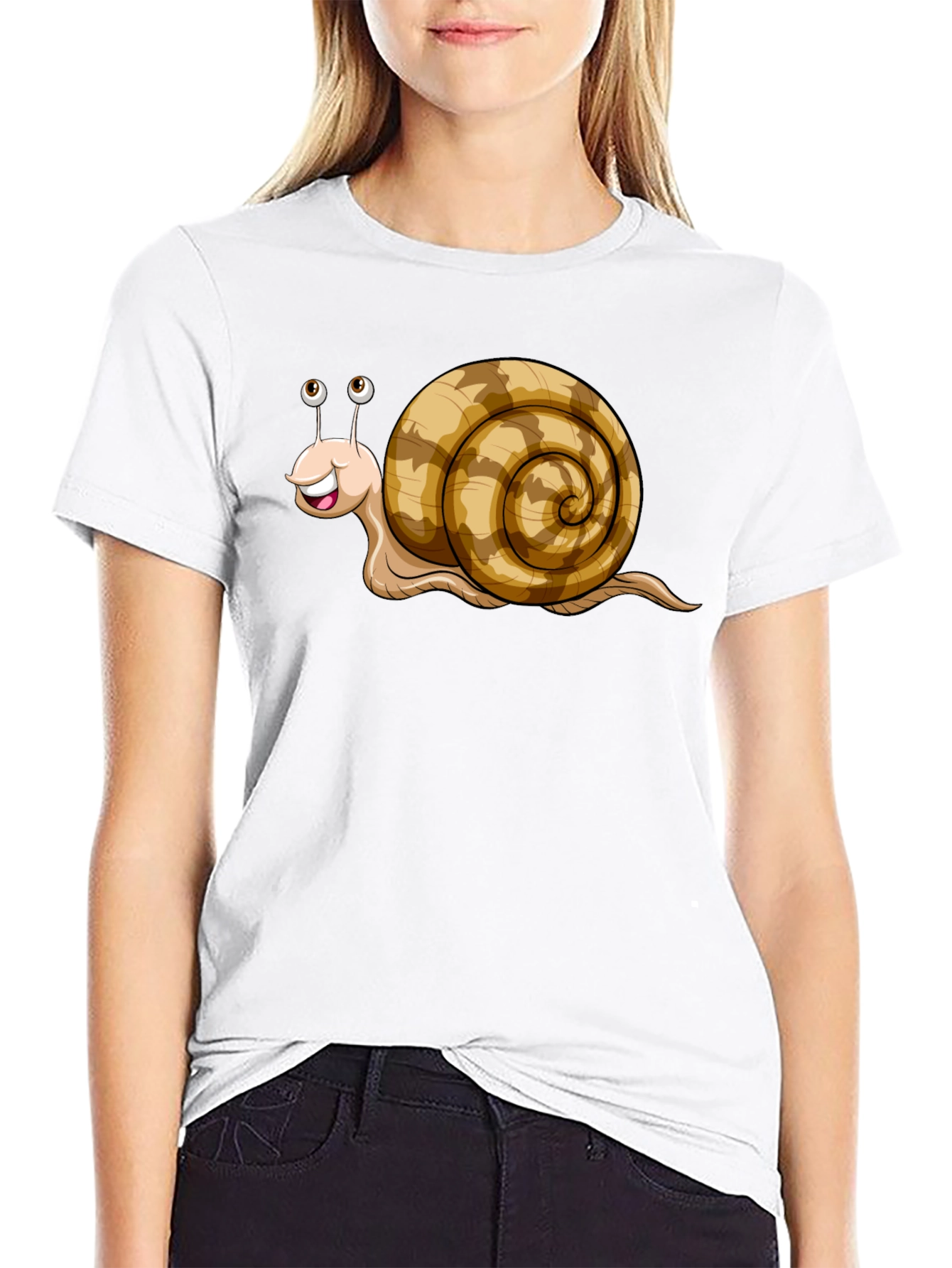 Black Cute Snail Cartoon Graphic Tee Shirt view 9