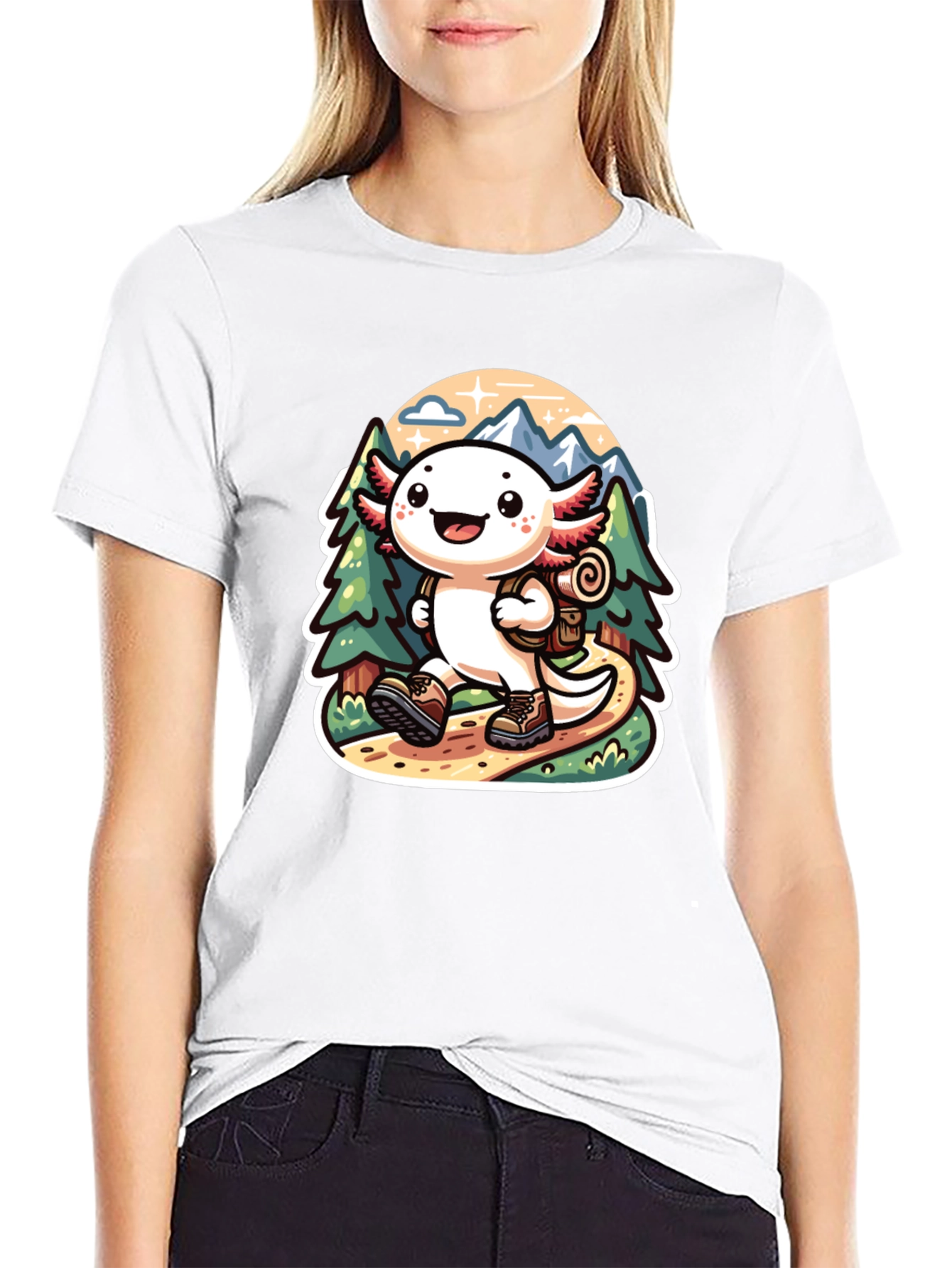 Black Axolotl Hiking T-Shirt view 9