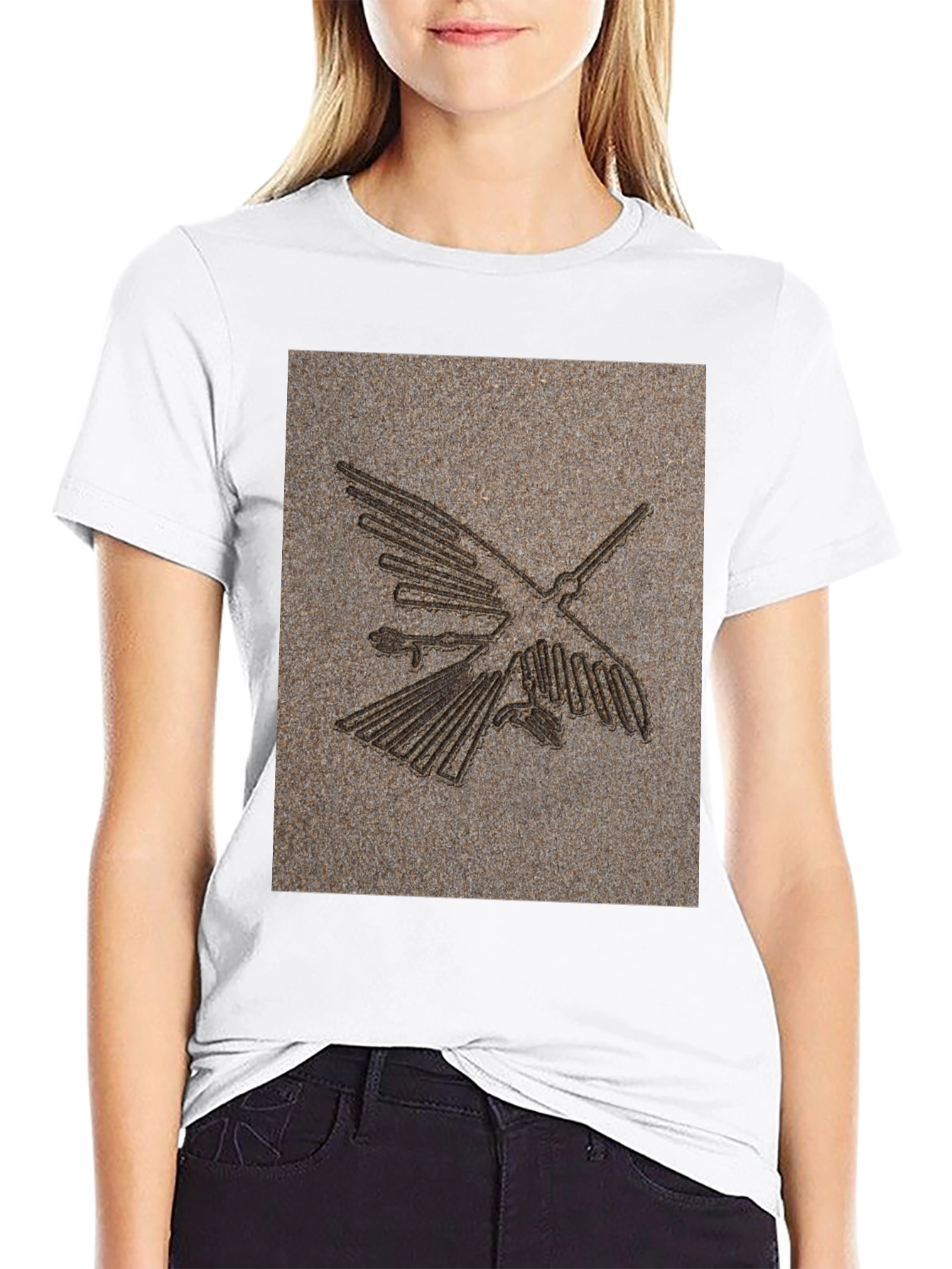 Black Nazca Lines Bird Graphic Tee - Black Cotton T-Shirt view 9