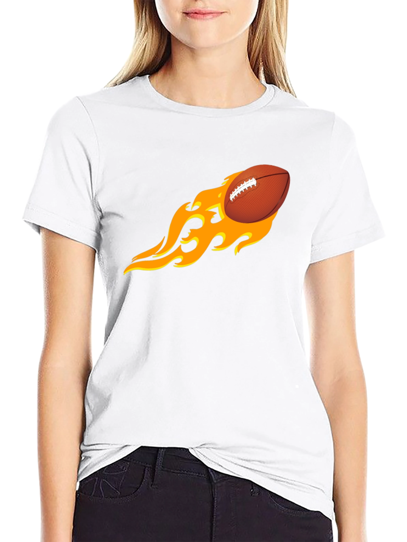Black Flaming Football Graphic Tee - Black T-Shirt view 9