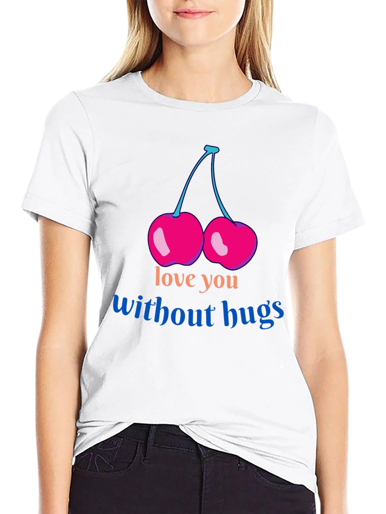 Black Love You Without Hugs Cherry Graphic Tee - Black view 9