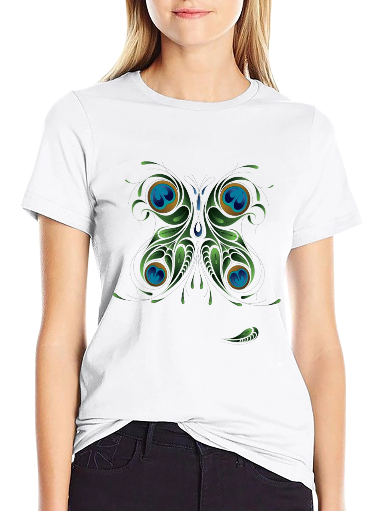 Black Peacock Butterfly Graphic Black T-Shirt view 9