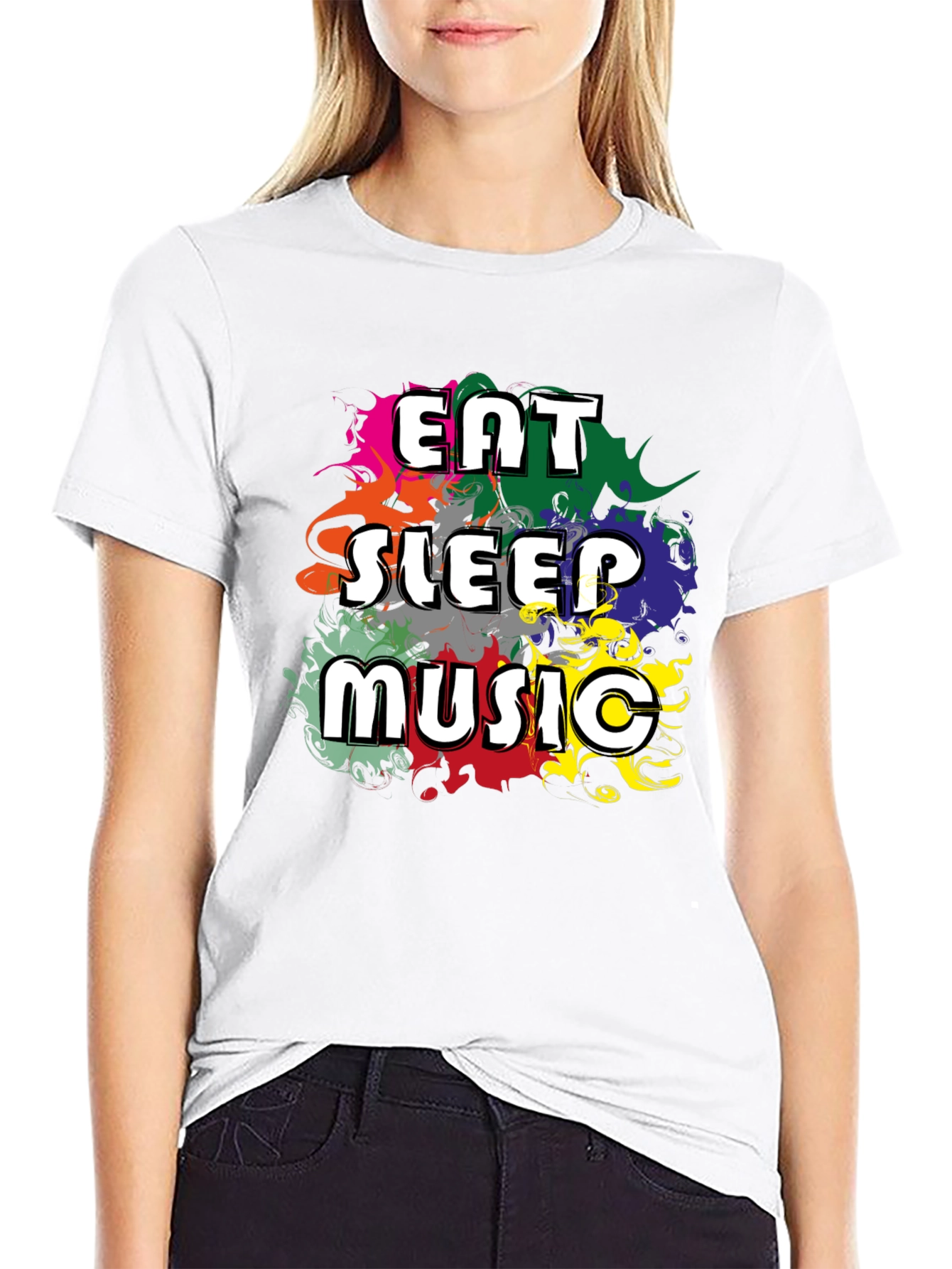 Black Eat Sleep Music T-Shirt - Colorful Graphic Tee view 9