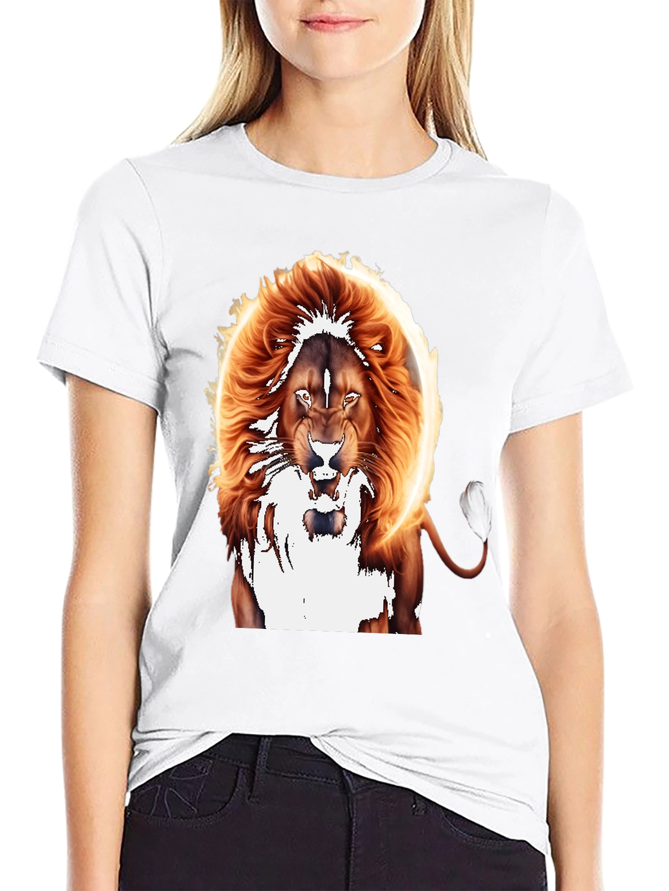 Black Fiery Lion Graphic Tee - Bold Animal Print view 9