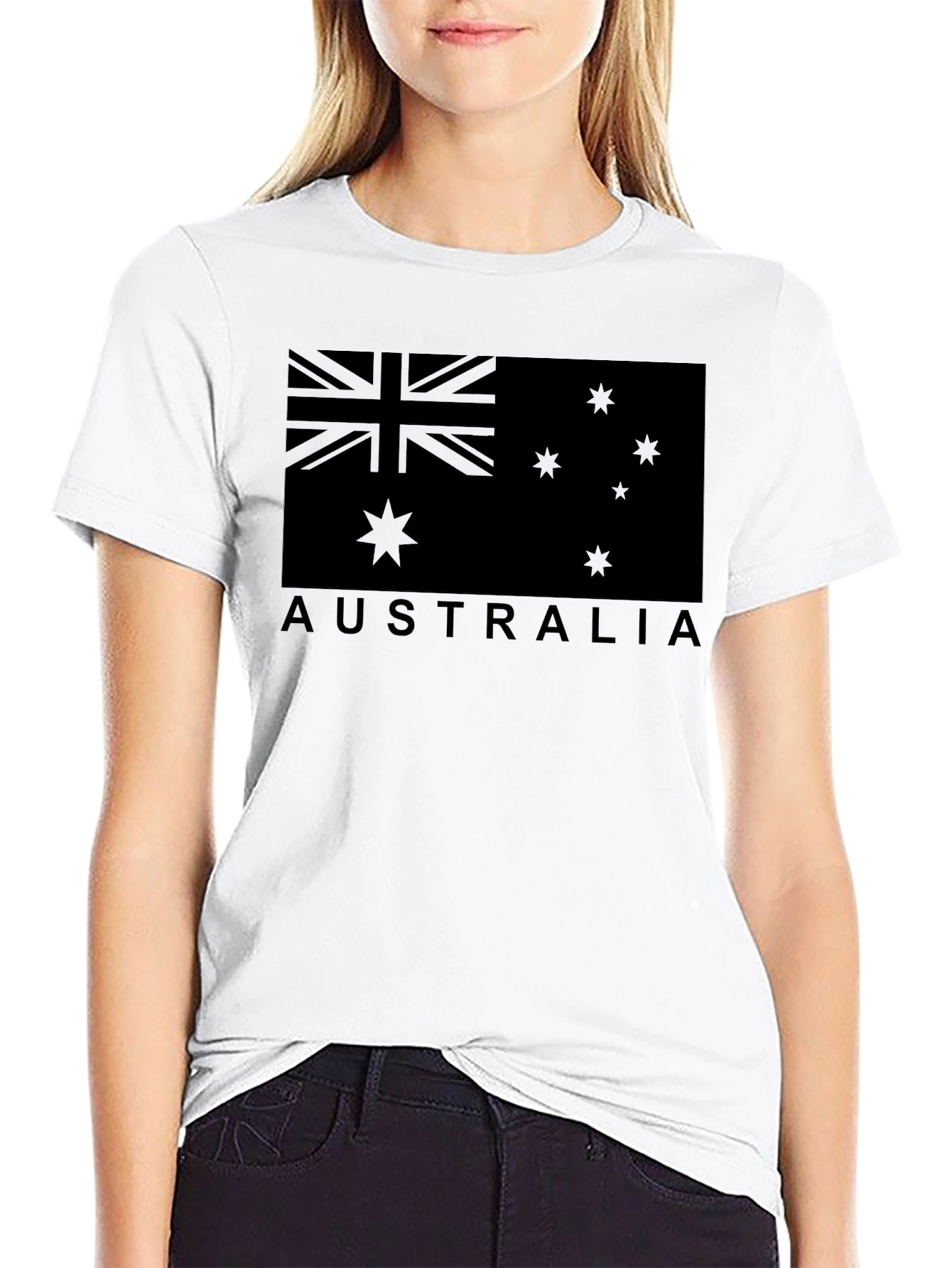 Black Australia Flag Graphic T-Shirt - Unisex Crew Neck view 9