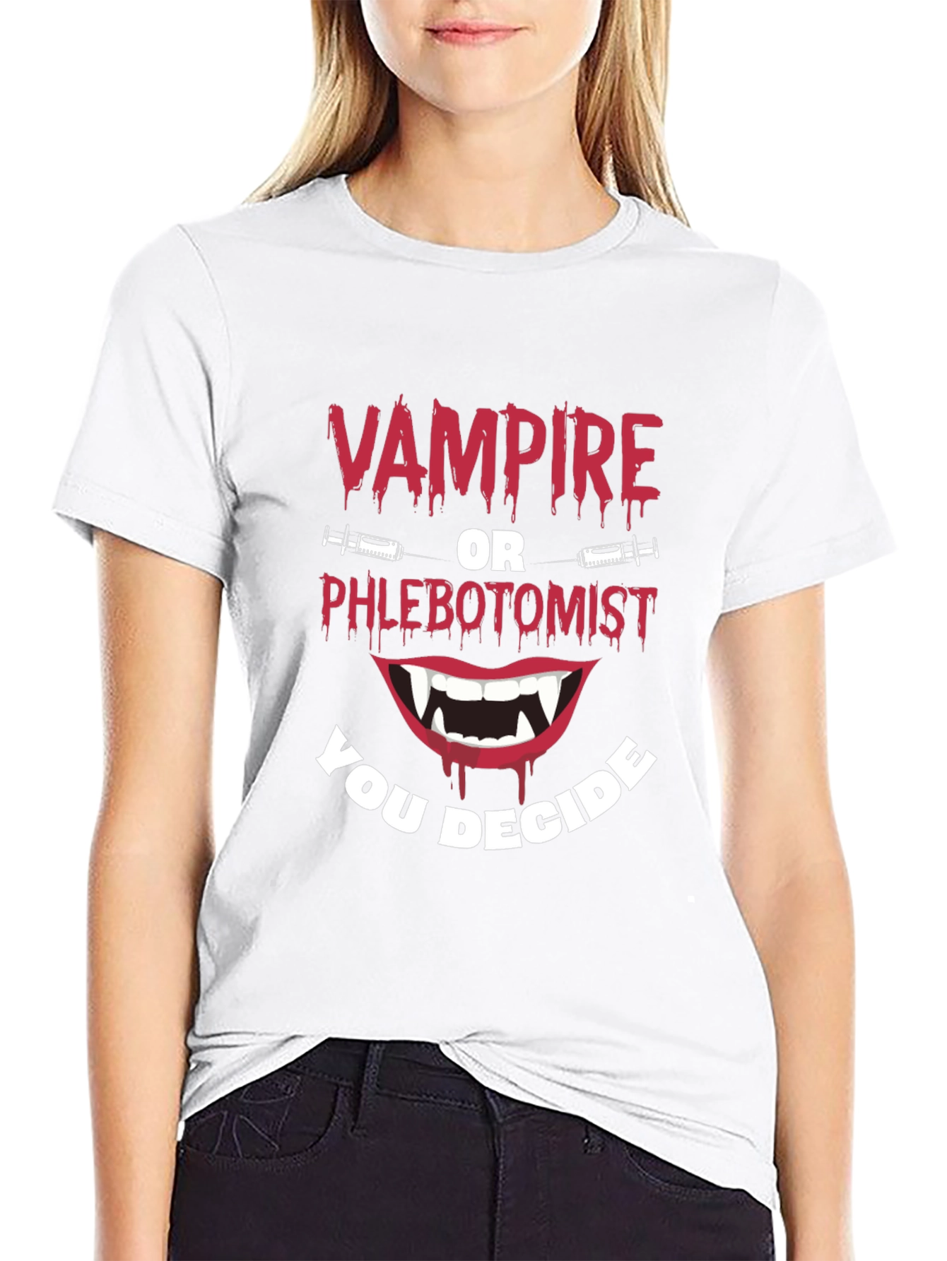 Black Vampire or Phlebotomist Funny Graphic Tee view 9