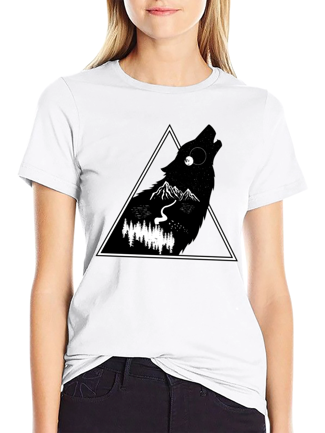 Black Wolf Triangle Graphic Black T-Shirt view 9