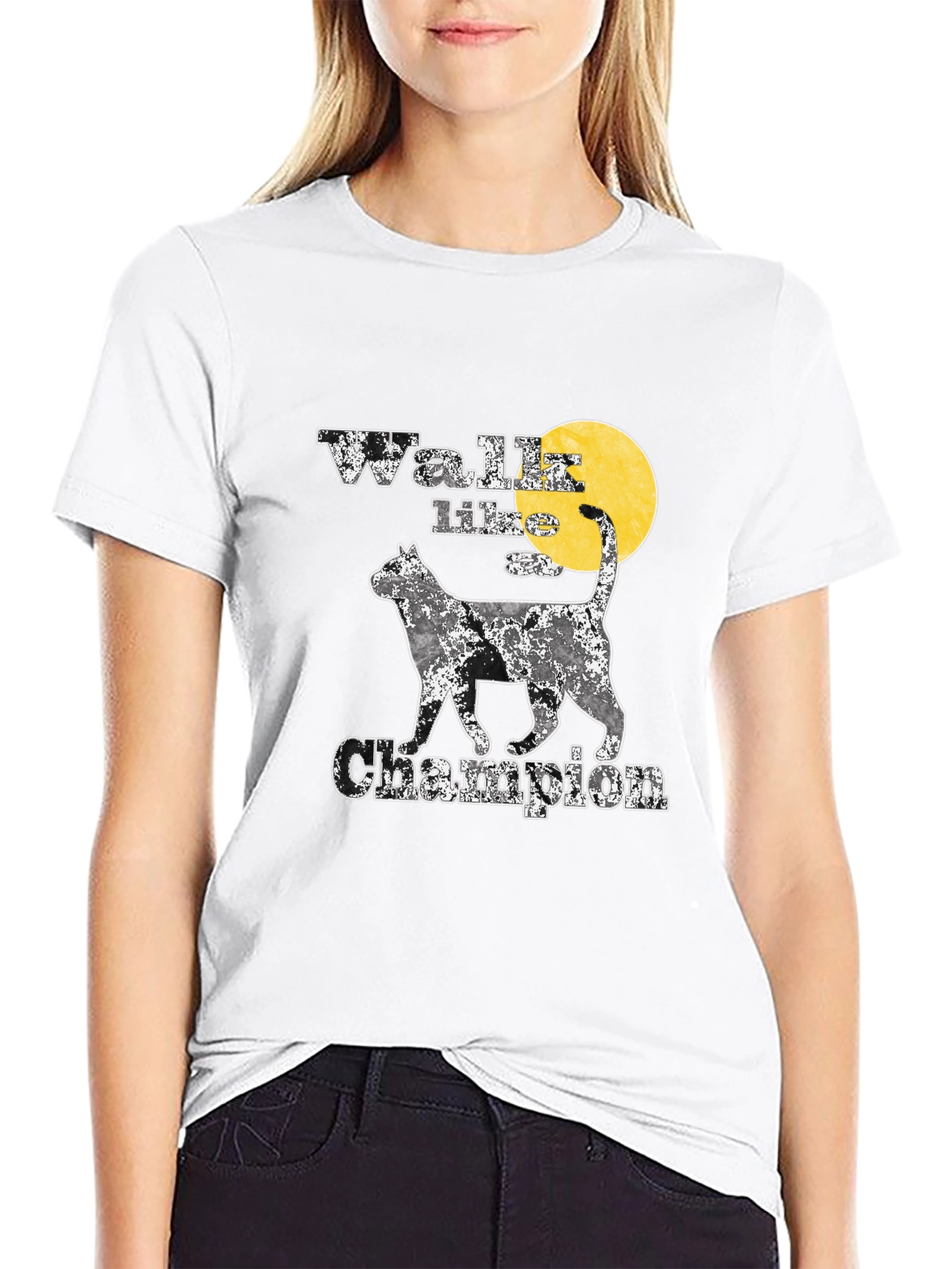 Black Walk Like A Champion Cat Graphic Tee view 9