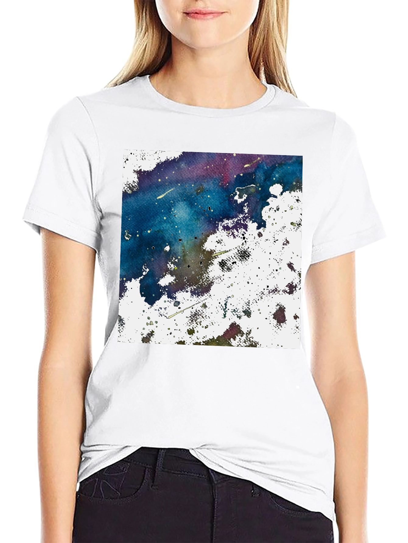 Black Abstract Galaxy Graphic Print Black T-Shirt view 9