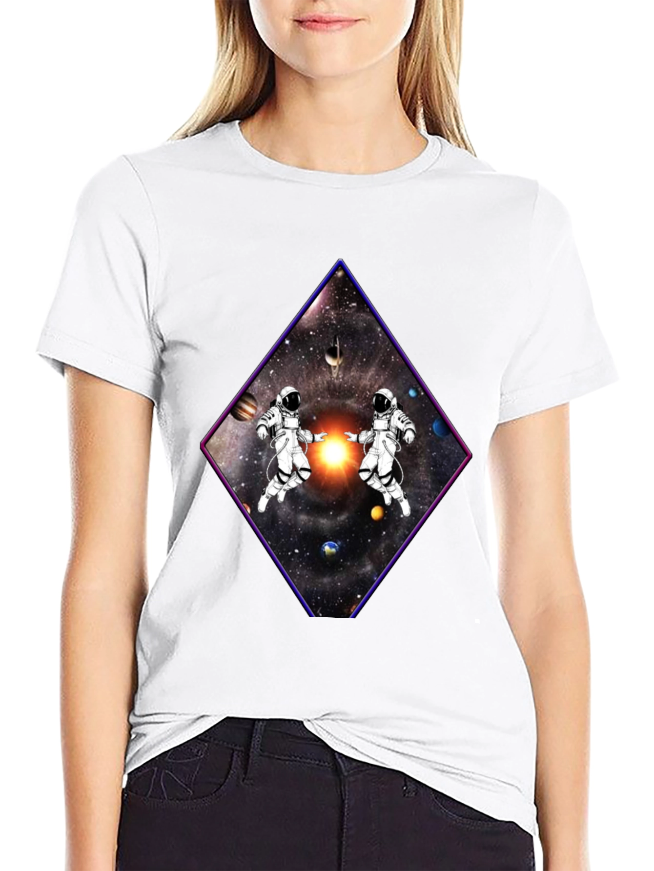 Black Astronaut Space Diamond Graphic Tee view 9