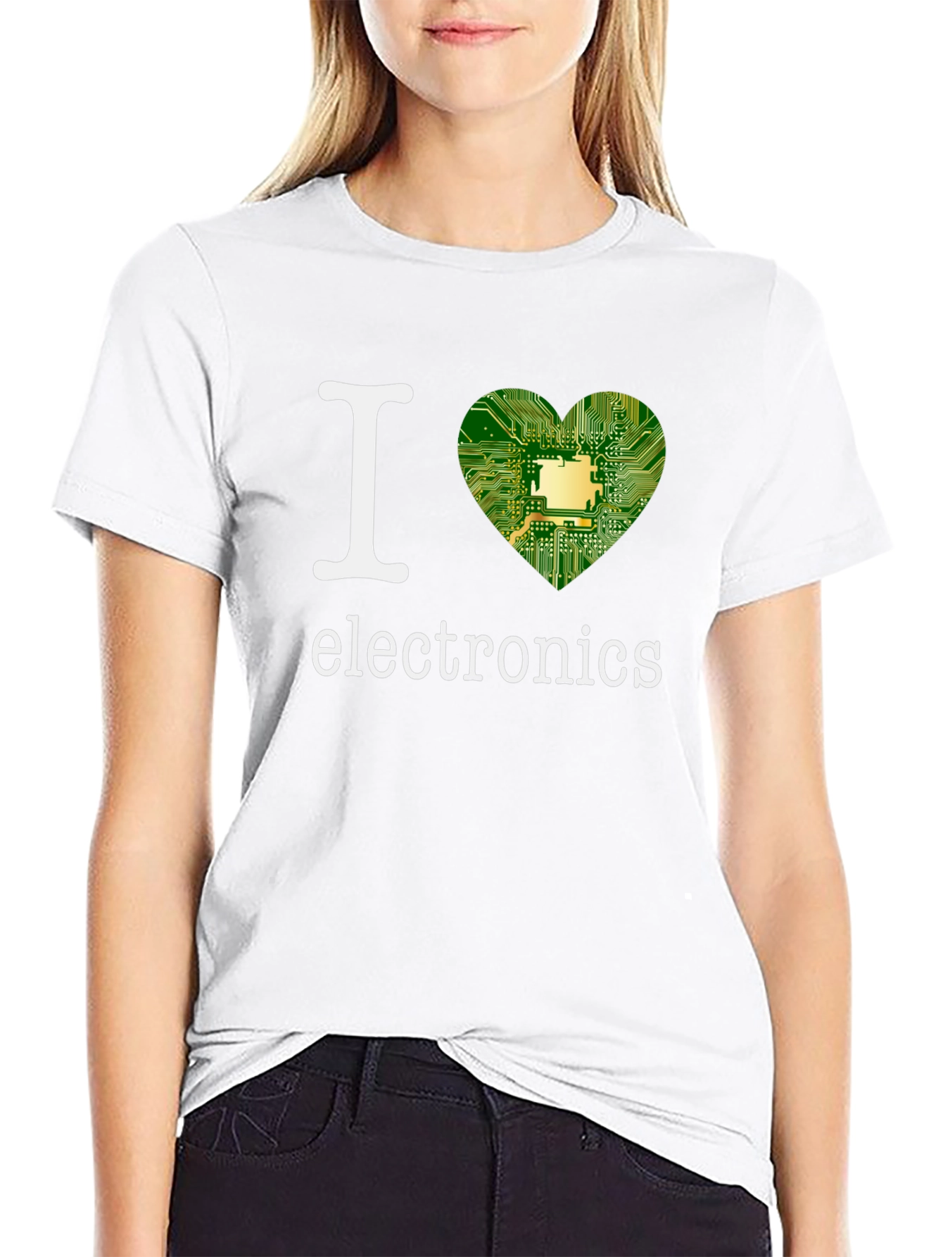 Black I Heart Electronics T-Shirt - Circuit Board Design view 9