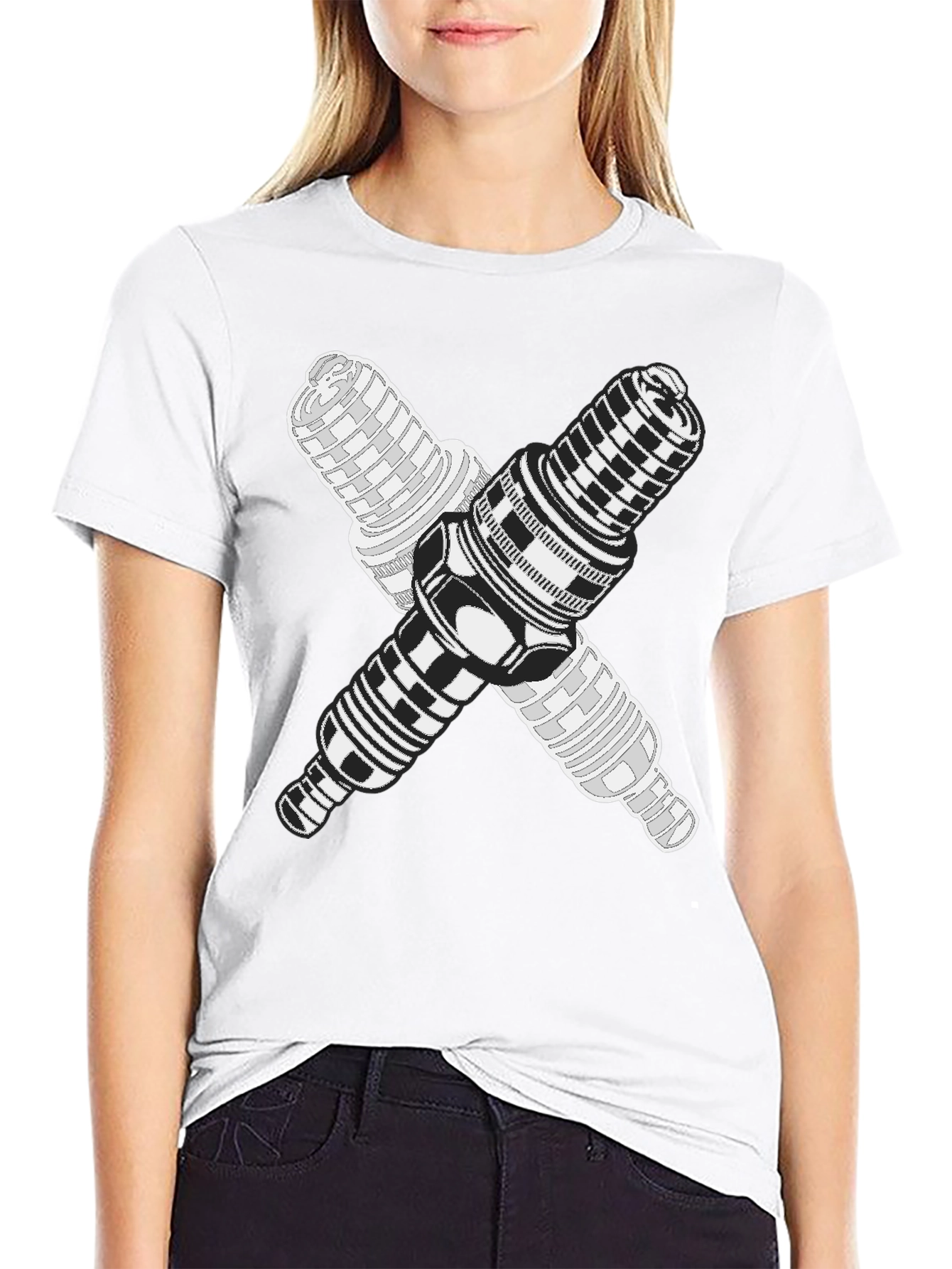 Black Crossed Spark Plugs Graphic Tee - Black Cotton Blend view 9