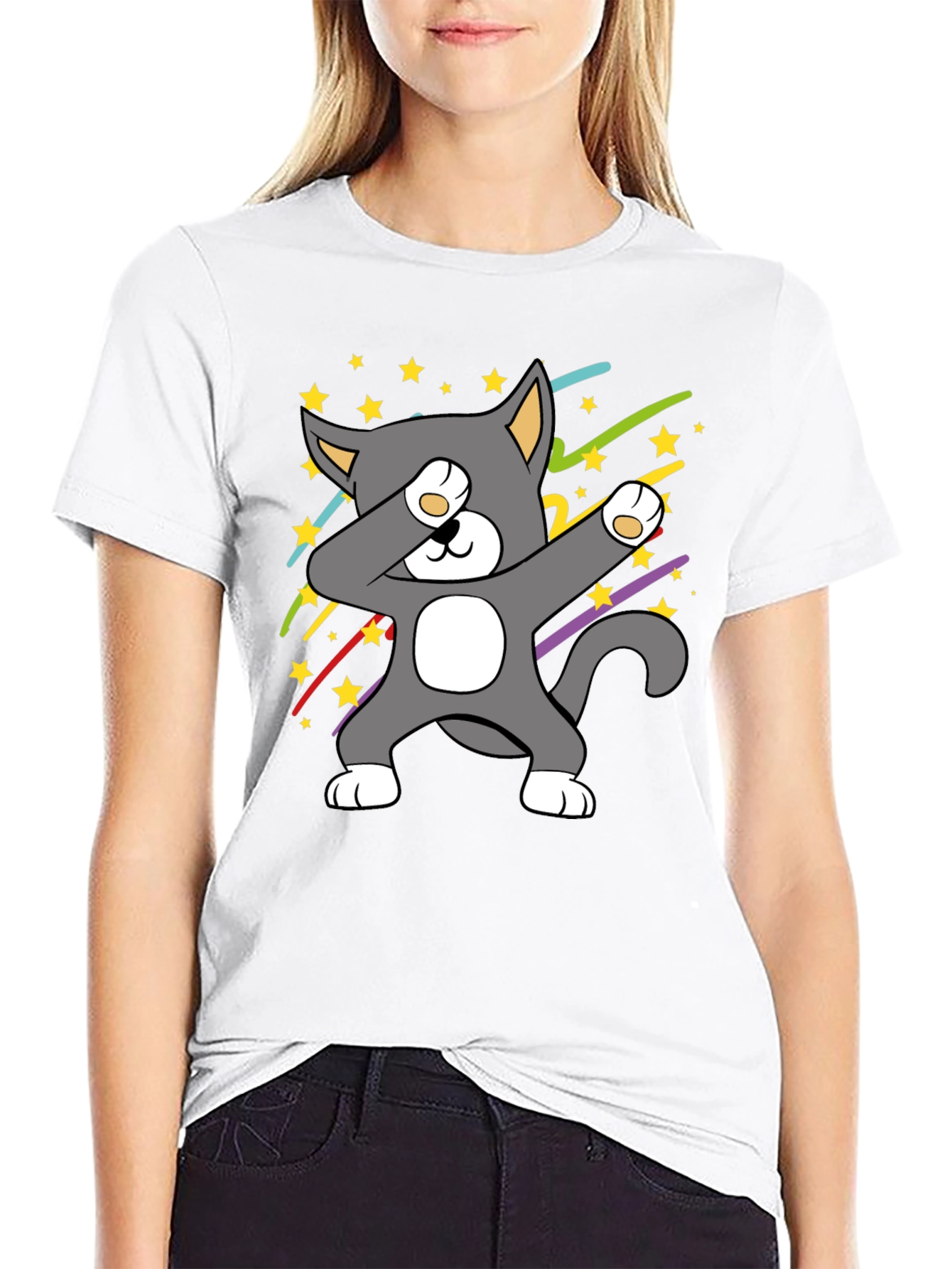Black Dabbing Cat T-Shirt - Cool Graphic Tee view 9