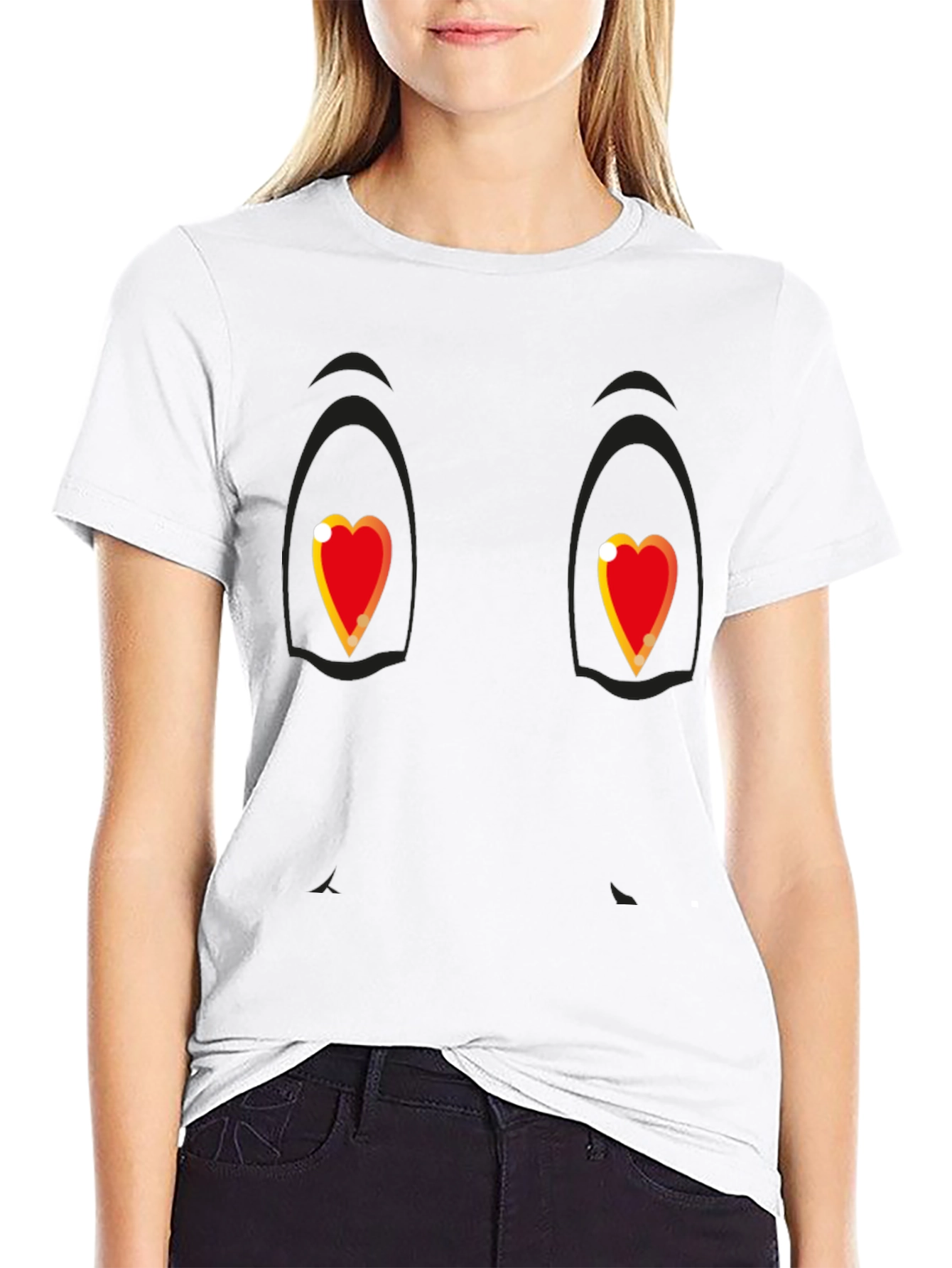 Black Heart Eyes Cartoon Graphic Black T-Shirt view 9